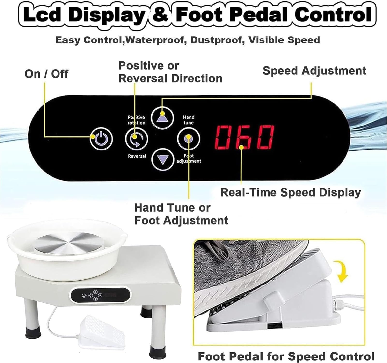 Máquina de torno de cerámica, 25 cm, 350 W, herramienta eléctrica de arcilla para bricolaje con pedal y pantalla táctil LCD, herramientas para tallar arcilla, manualidades de cerámica para adultos pri