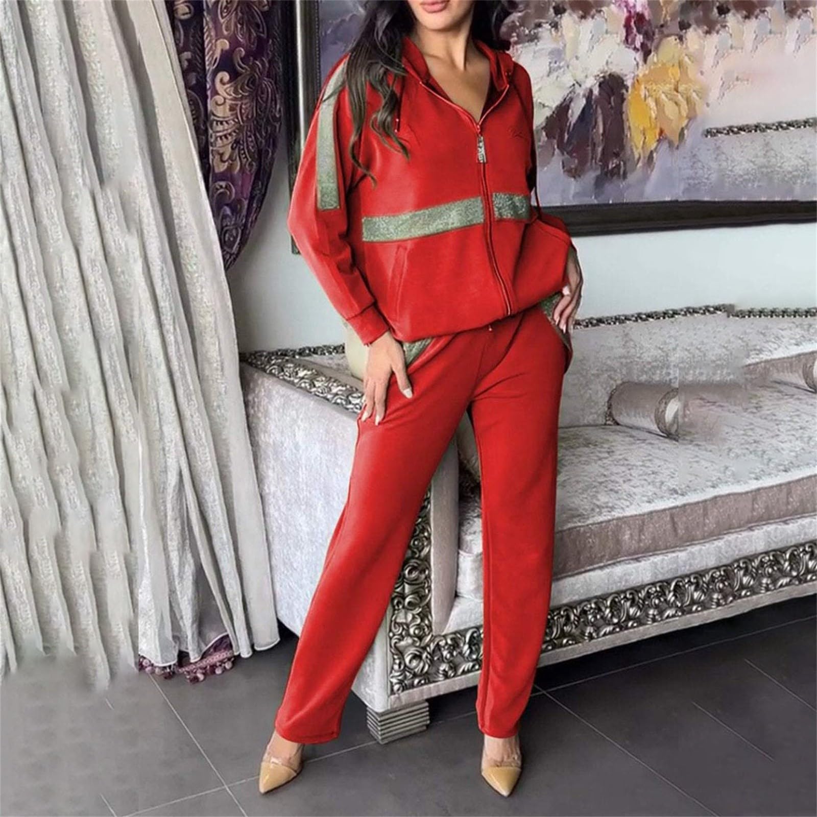 Traje de chándal de dos piezas para mujer, conjunto deportivo de 2 piezas, sudadera informal de manga larga y pantalones de jogging, entrenamiento y lounge, secado rápido, ropa deportiva para correr