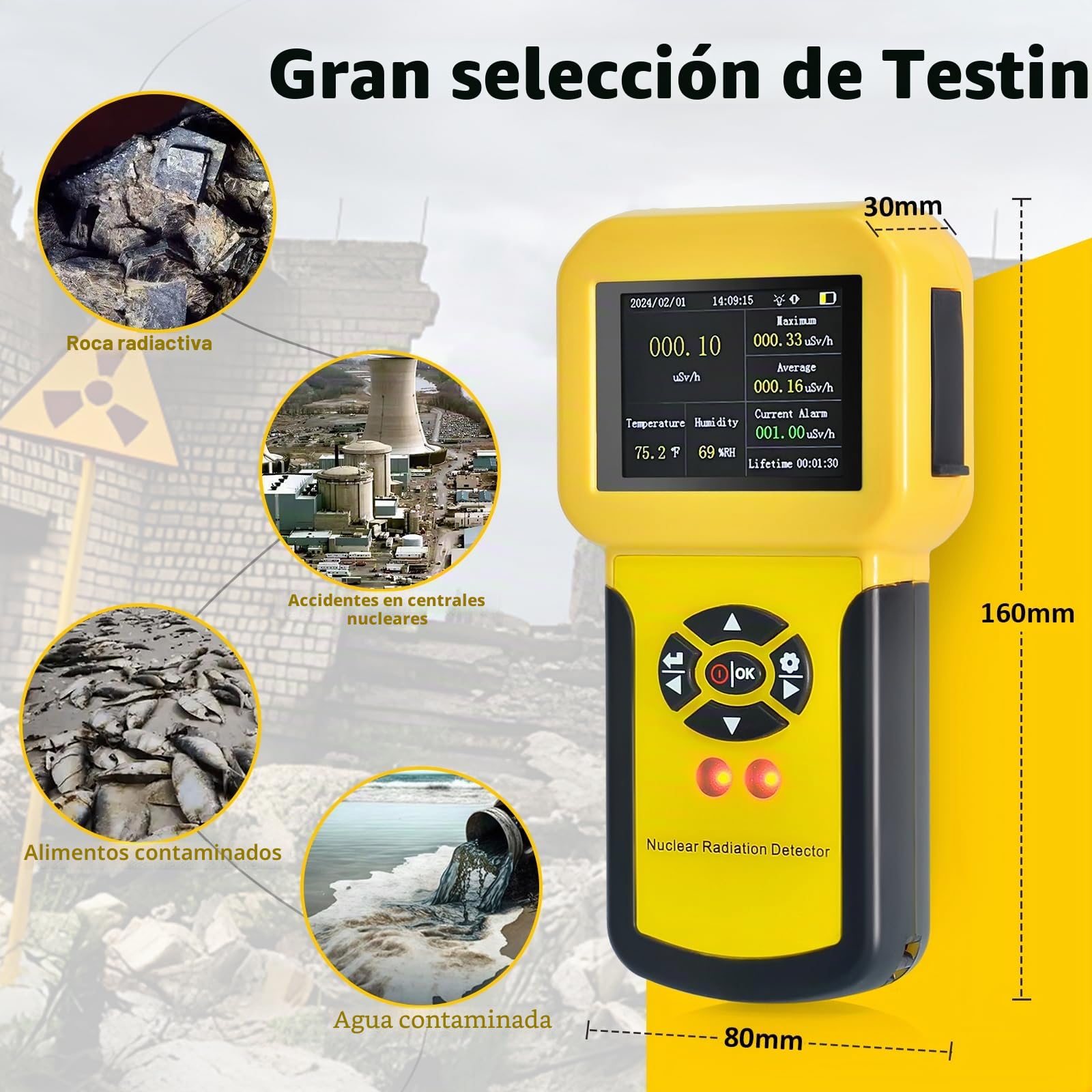 Contador Geiger Nuclear Detector de radiaciones Contador Geiger-Müller para medir la Intensidad de Las radiaciones ionizantes partículas Beta, Rayos Gamma y Rayos X, Pantalla LCD ajustes de Alarma