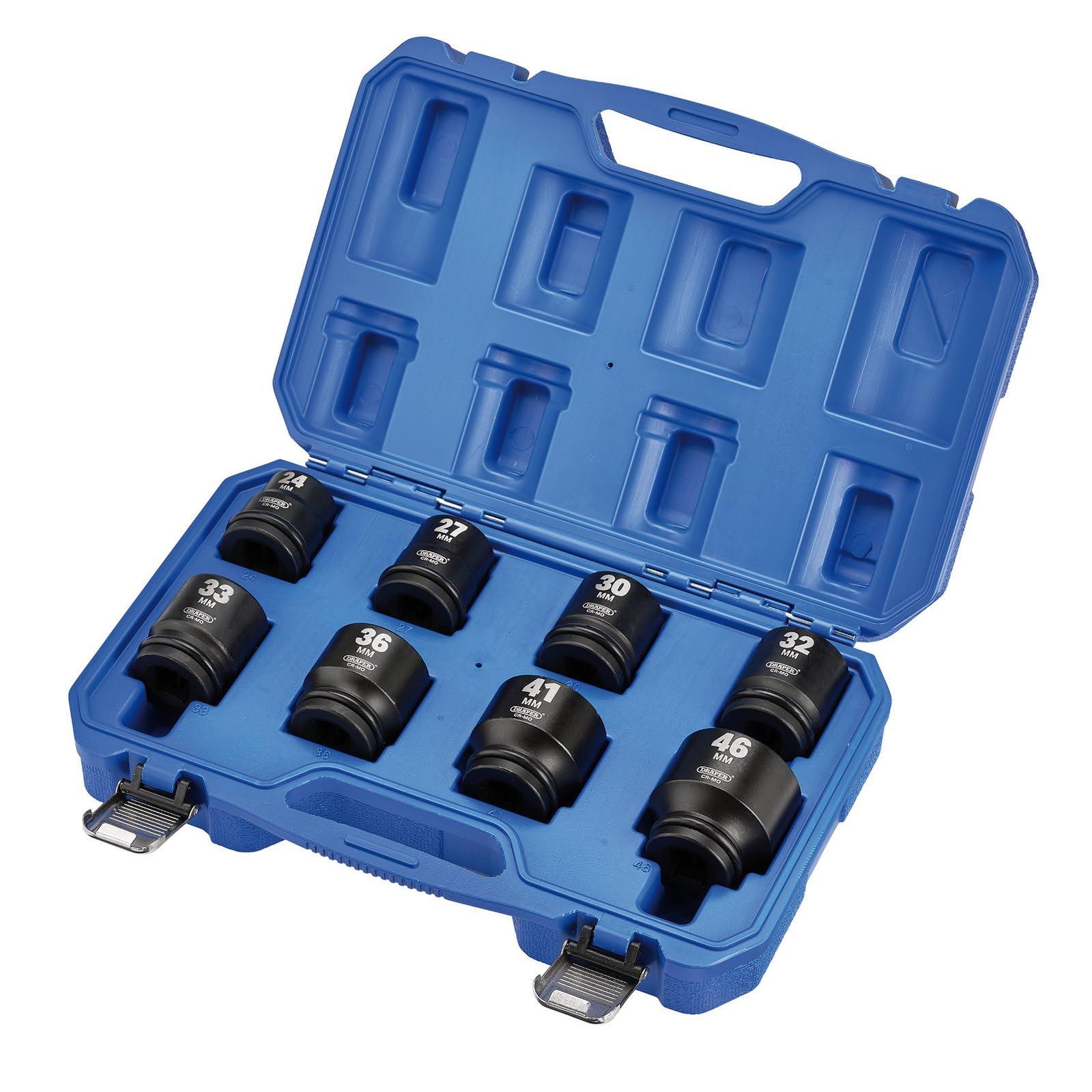 Draper HI-TORQ 8pcs Metric Impact Socket Set, 3/4" Sq. Dr. - 20206-6-Point CR-MO Steel, Black, 1
