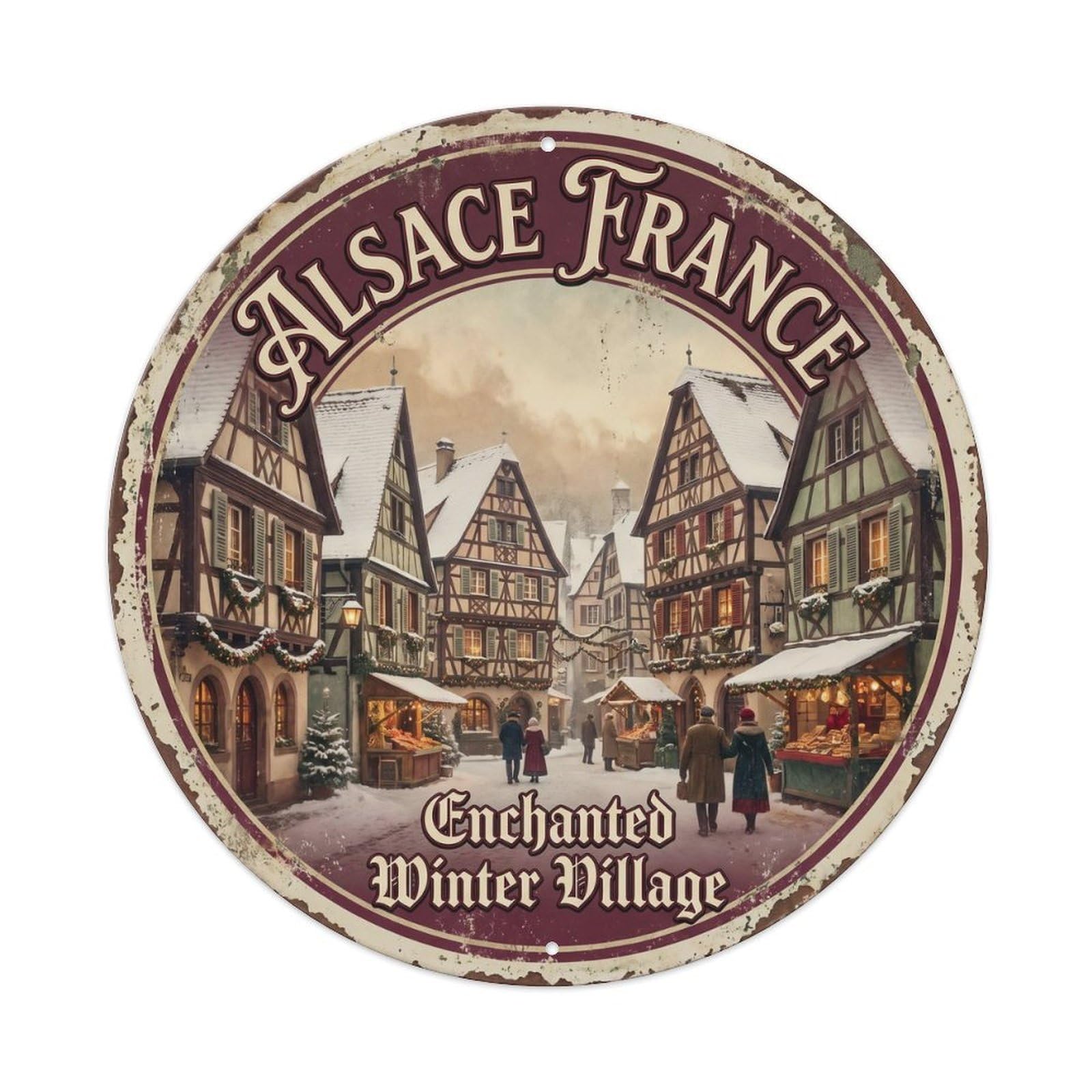 Vintage Travel Alsace France Christmas Metal Tin Sign