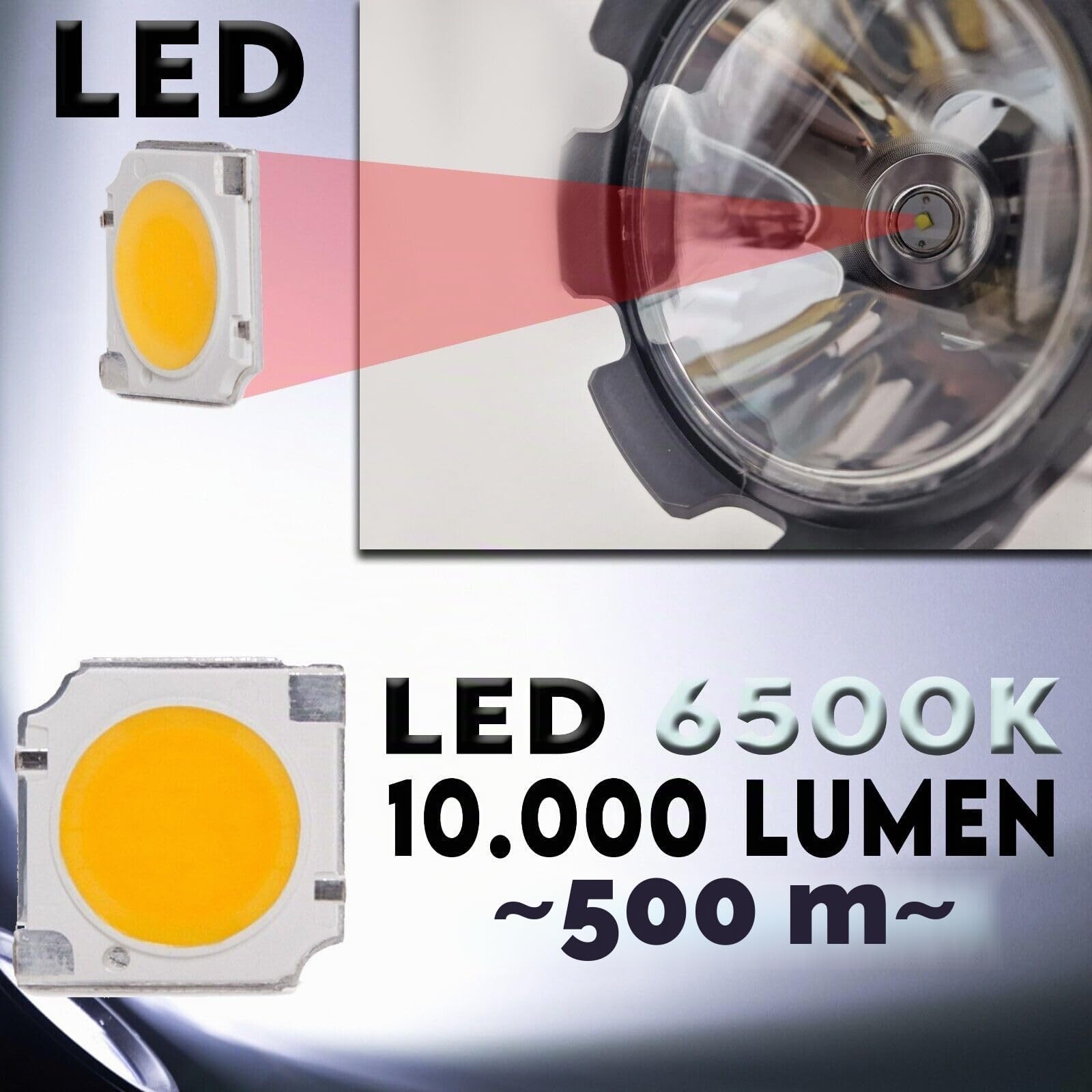 MAKA Torcia LED Professionale Ricaricabile Solare Treppiedi con Potenza Super Luminosa per Illuminare fino a 500 Metri Impermeabile Lunga Autonomia Powerbank Campeggio Escursioni ed Emergenze (3 Foot)