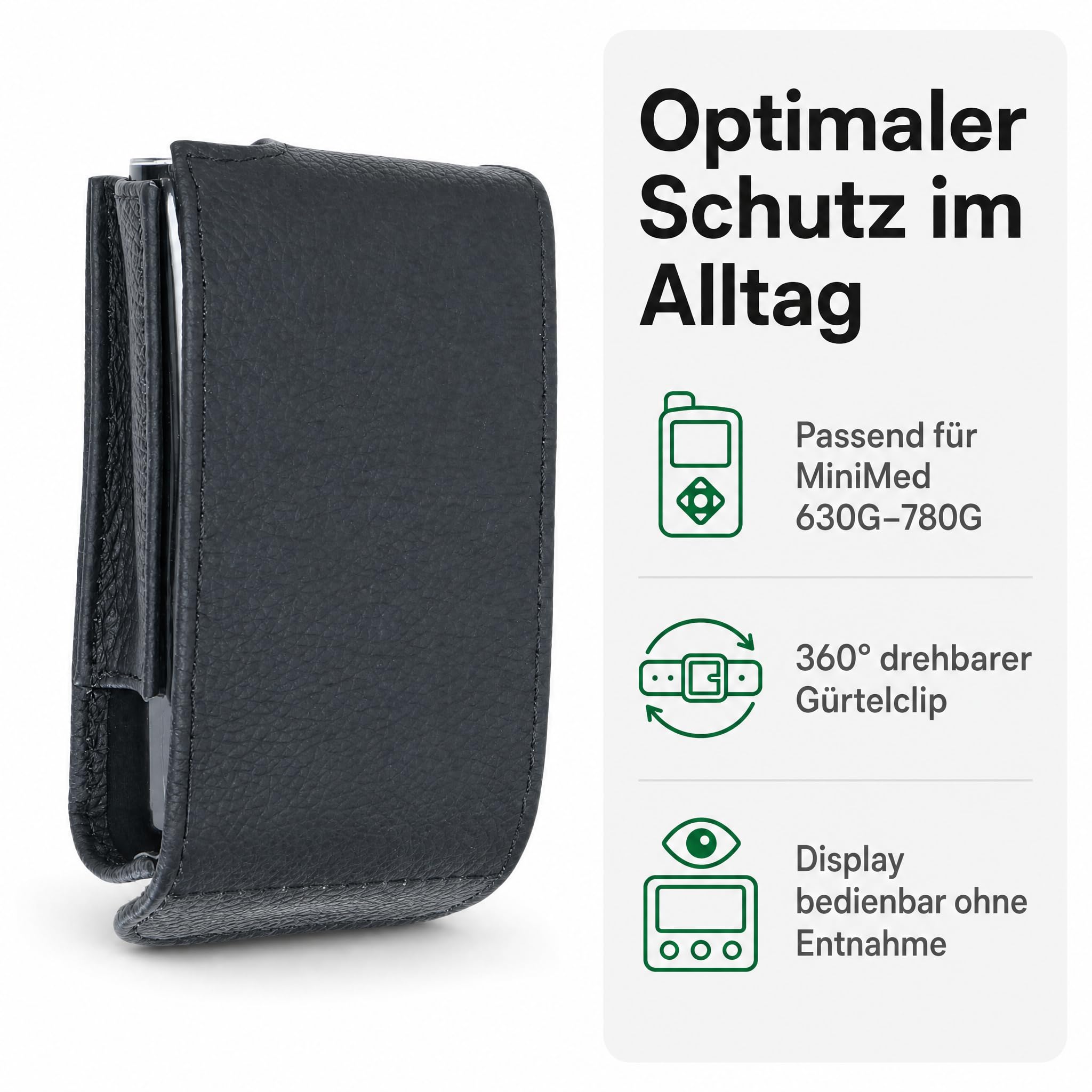 caseroxx Torba na pompkę insulinową z prawdziwej skóry kompatybilna z pompkami insulinowymi Medtronic MiniMed serii 600 i 780G, klips na pasek, etui ochronne w kolorze czarnym
