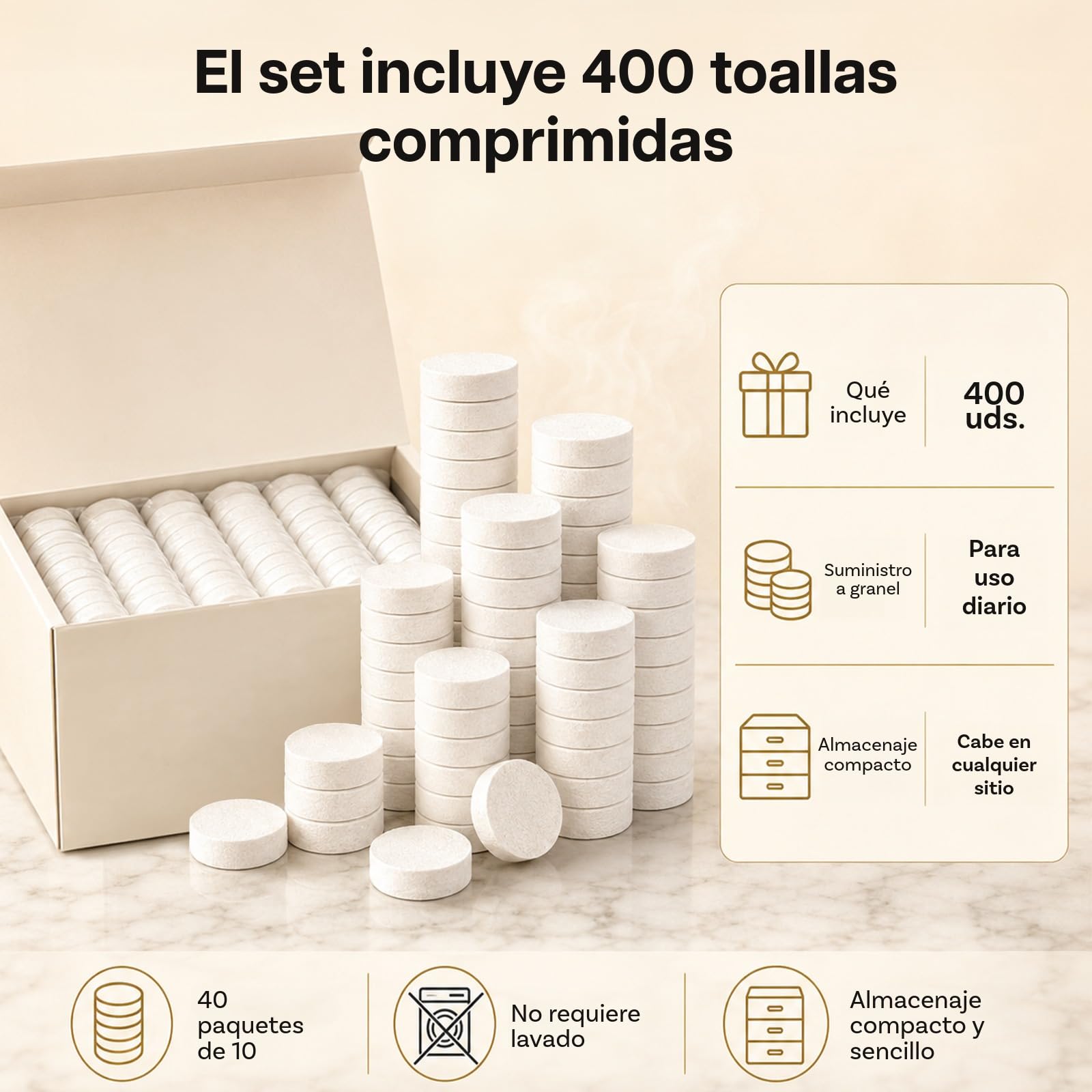 Toallas Faciales Desechables Comprimidas 400 Piezas de MMOBIEL – Toallas Faciales de Celulosa 33×21×7,6 mm – Suaves y Absorbentes – Paños de 6 mm Expandibles para Spa, Salón y Cuidado de la Piel