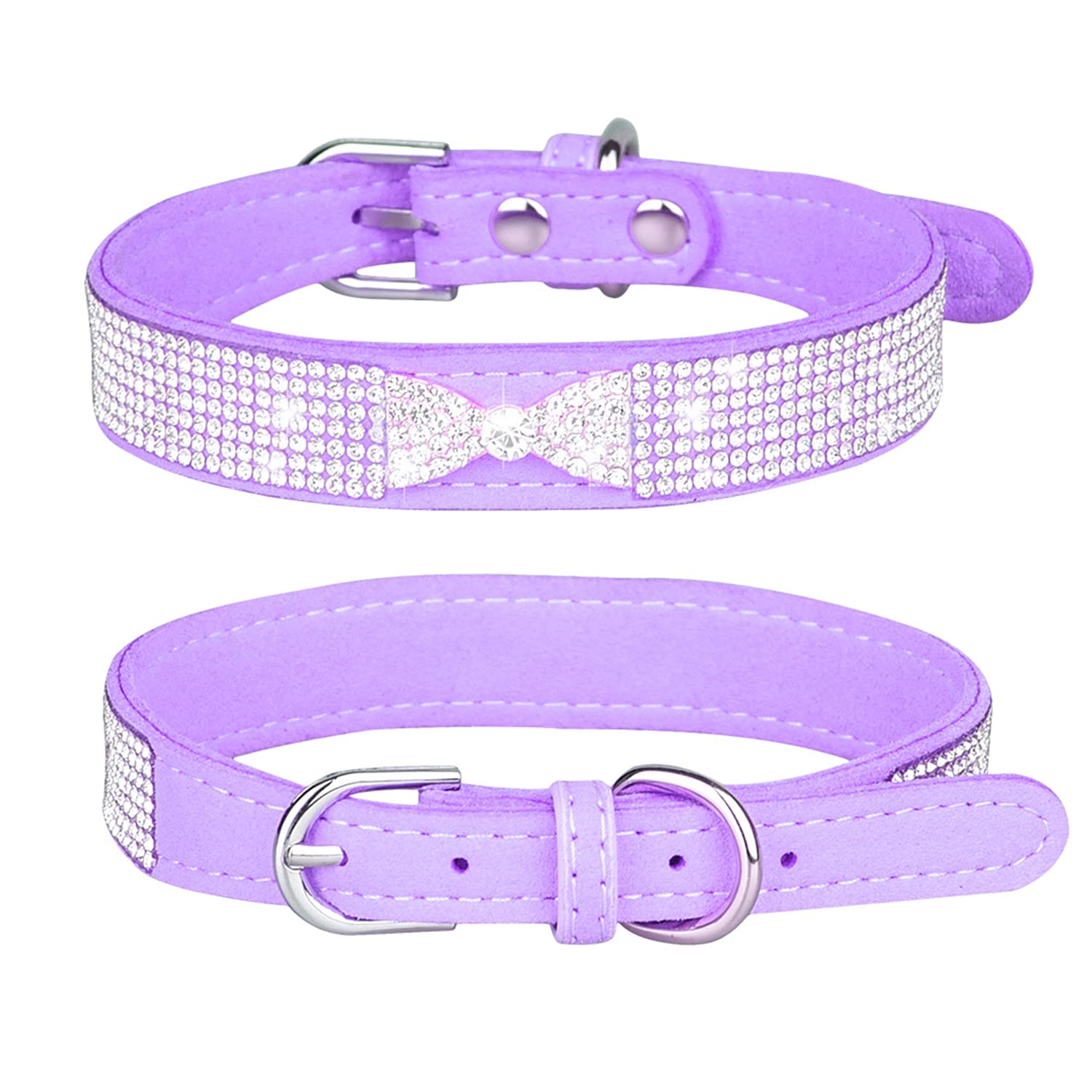 Rhinestone Dog Collar, Cute Dazzling Sparkling Soft Suede Leather Dog Cat Rhinestone Collar Crystal Diamond Pet Dog Puppy Collar (S, Black) — view 9