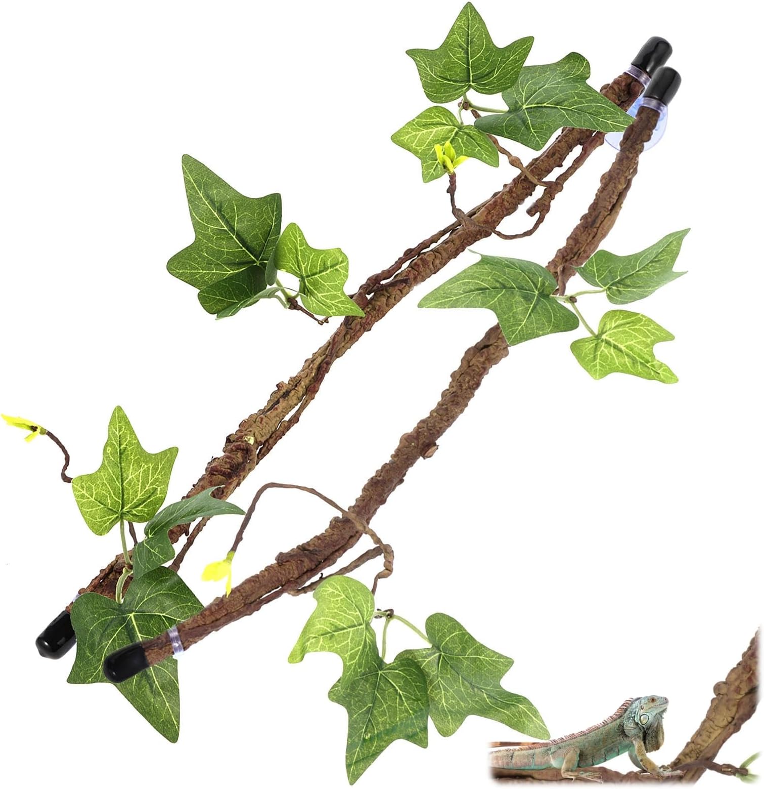 SOONHUA 2 PCS Reptile Corner Branch,Flexible Terrarium Hanging Plants Vines, Angle Branch Terrarium Plant Decorations With Suction Cup for Snake Lizard Bearded Dragons Gecko Climbing