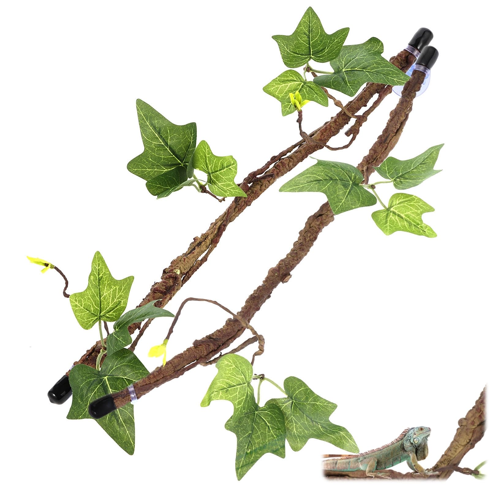 SOONHUA Reptile Vines,Flexible Artificial Climbing Branch, Angle Branch Terrarium Plant Decorations With Suction Cup For Amphibian Lizard Snake Climbing