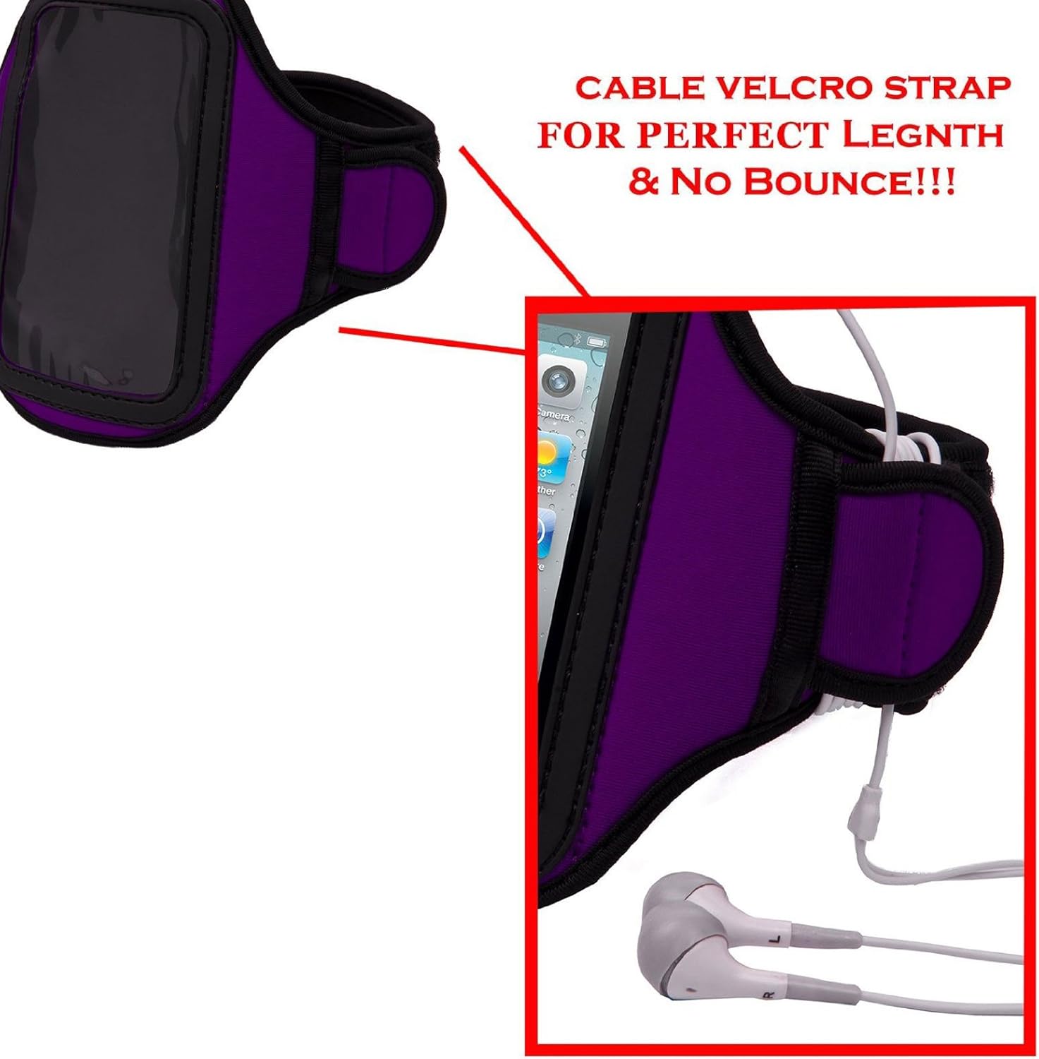 Sport Workout Water Resistant Neoprene Armband (Removable Hook and Look Strap) and (Key Slot) Purple and (Determination Hand Strap) for BLU Dash L3, Advance 4.0 L3, Vivo 5 Mini, Tank Xtreme 4.0, 2.4 : Cell Phones & Accessories