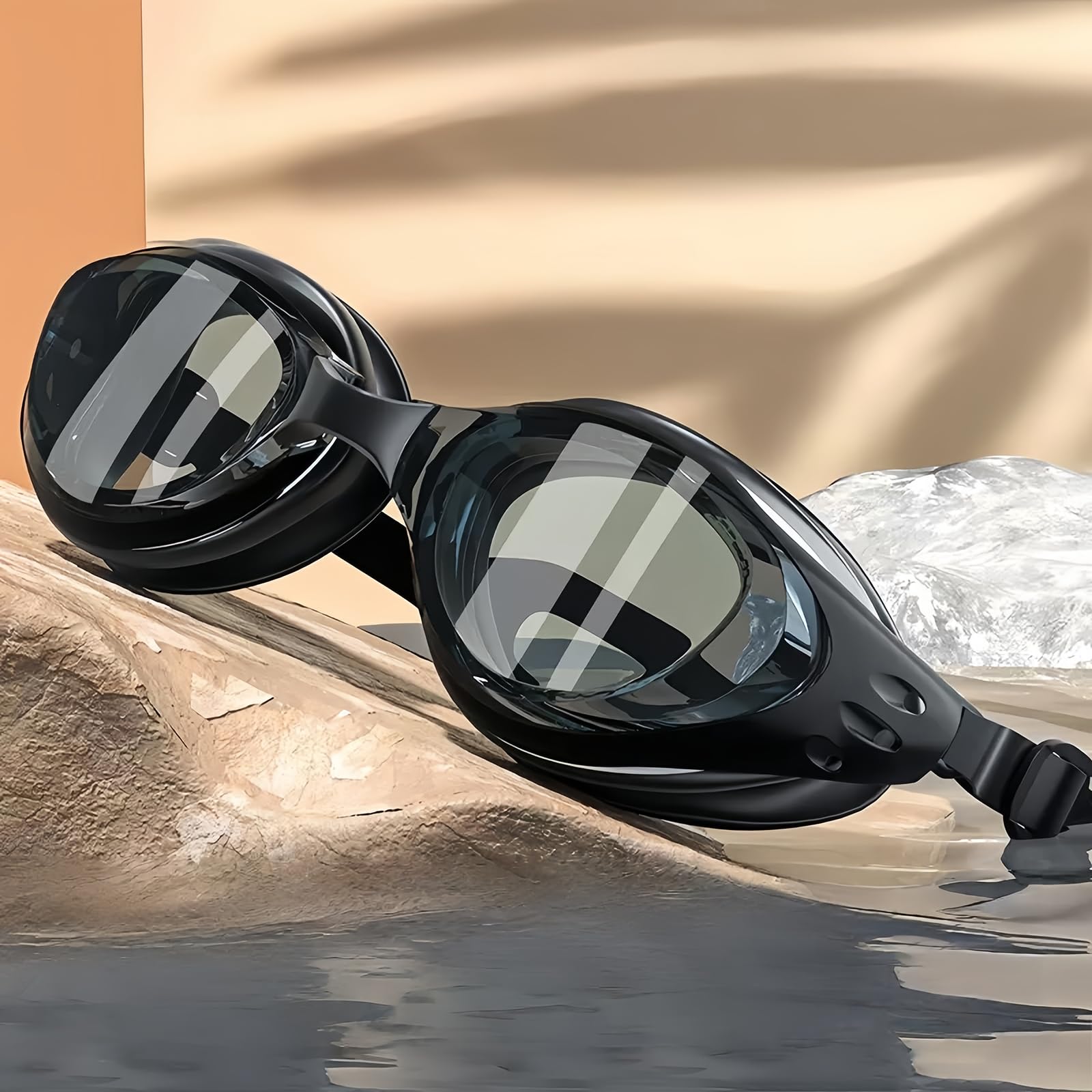 HSTWODE Optical Swimming Goggle with Prescription Single-piece Swimming Goggle with Earplug, Diopters: -1.5 to -8.0, Anti-fog UV Protection. Replaceable nose pads. (Black |-1.5)