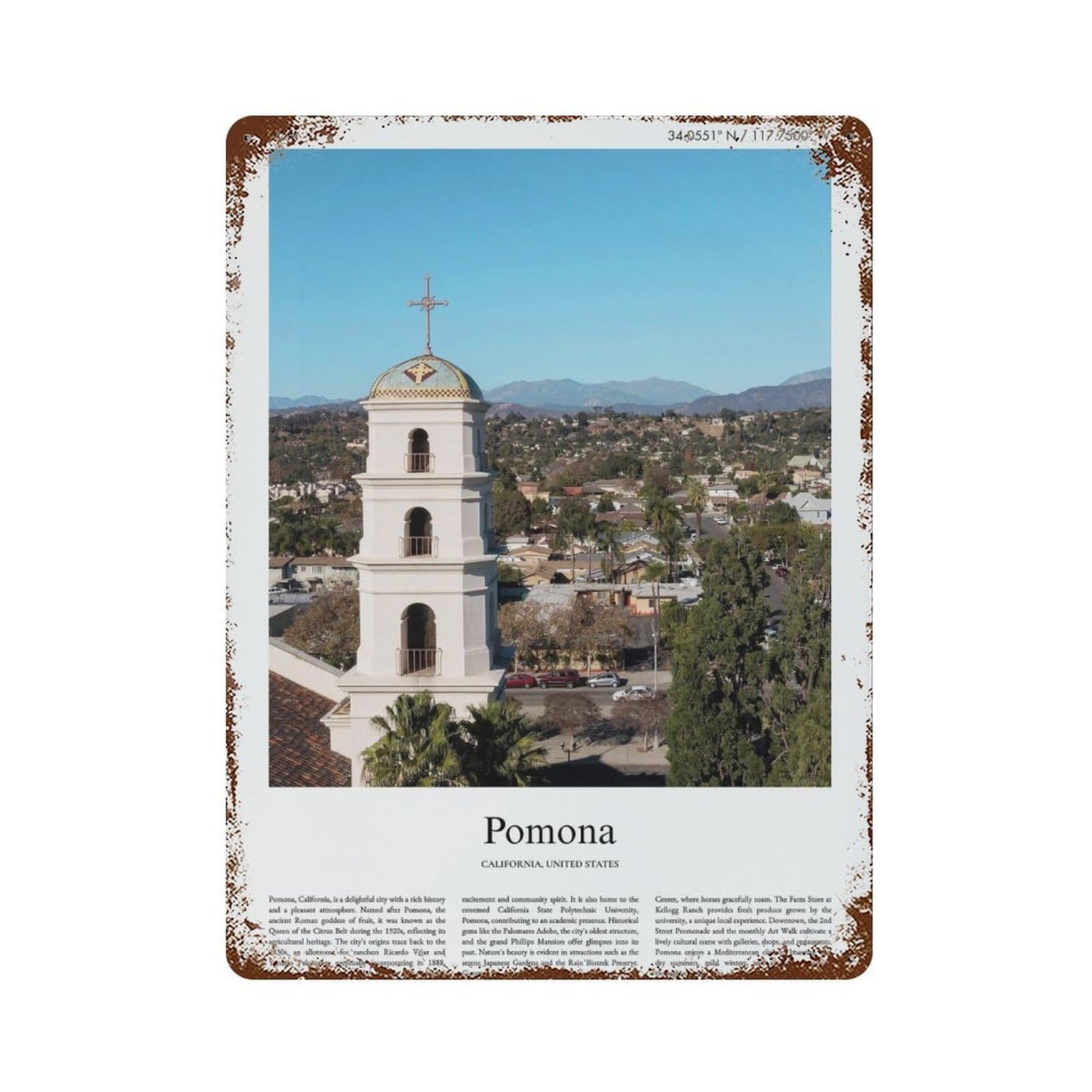 xiaoxiaoshen Pomona California, United States, USA City Scenery Wall Decor Art Metal Tin Poster Modern Home Decor Art Home Bar Shop Decorations Vintage Sign 40x30cm