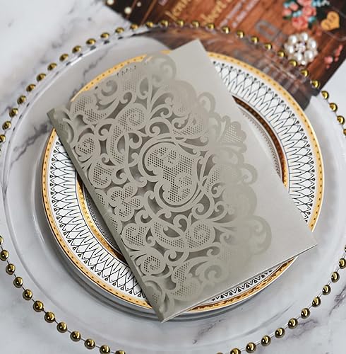 Miniatura 4 de 25 tarjetas de invitaciones de boda de corte láser europeo 3D triple novia y novio tarjeta de felicitación de encaje suministros de fiesta de boda