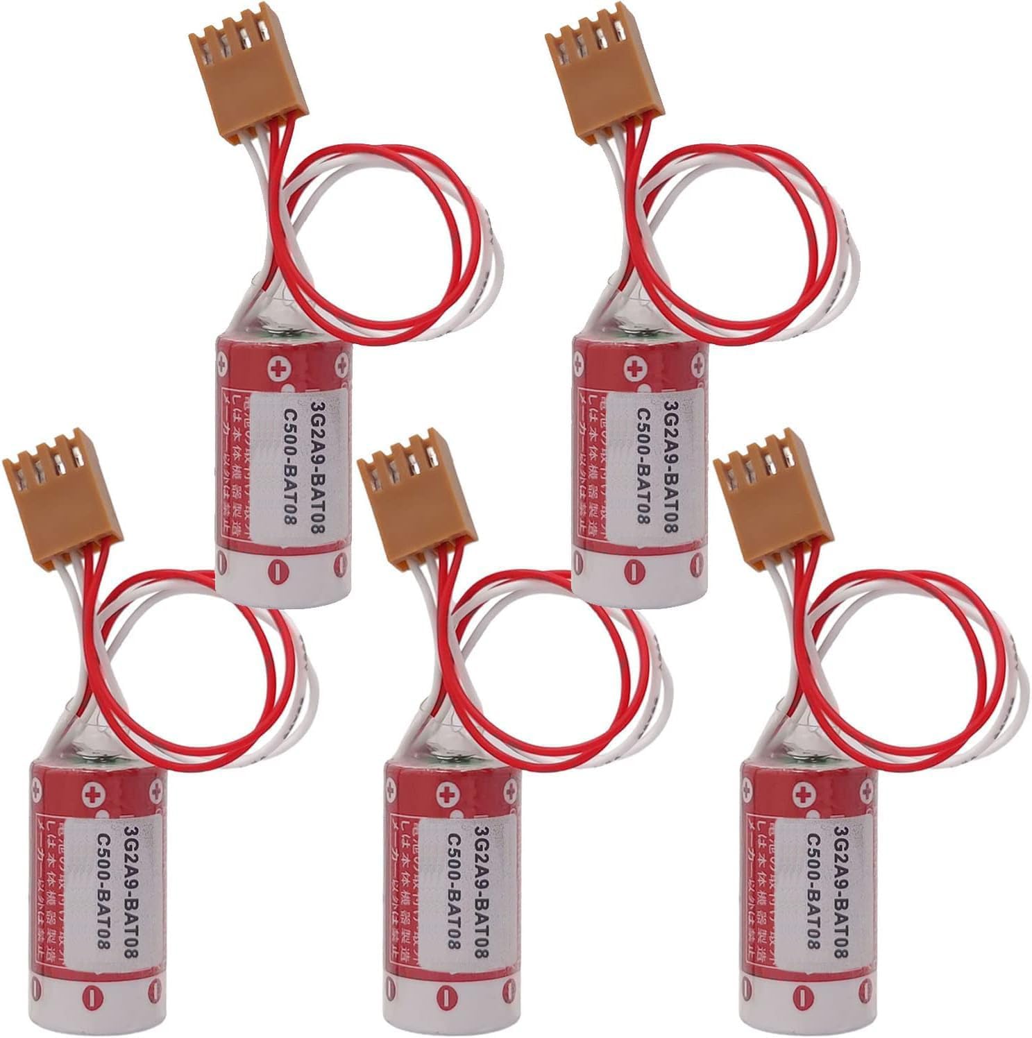5Pcs/Set 1600mAh ER17/33 2/3A 3.6V PLC Battery with Brown JAE2.5mm-4P Plug for Omron 3G2A9-BAT08 C500-BAT08 PLC Battery