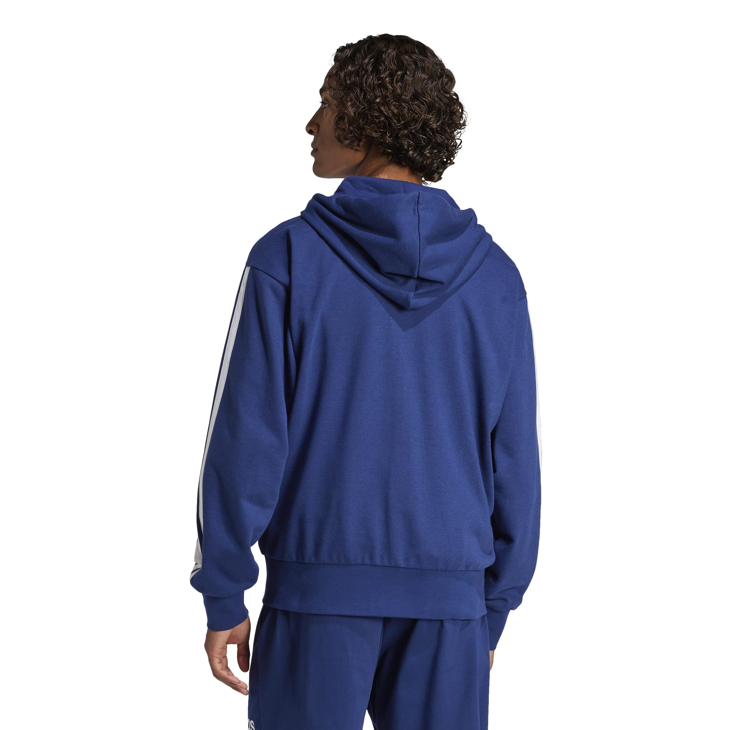 adidas Mężczyźni ESSENTIAL THREE STRIPES FRENCH TERRY FULLZIP HOODIE, Dark Blue/White, L