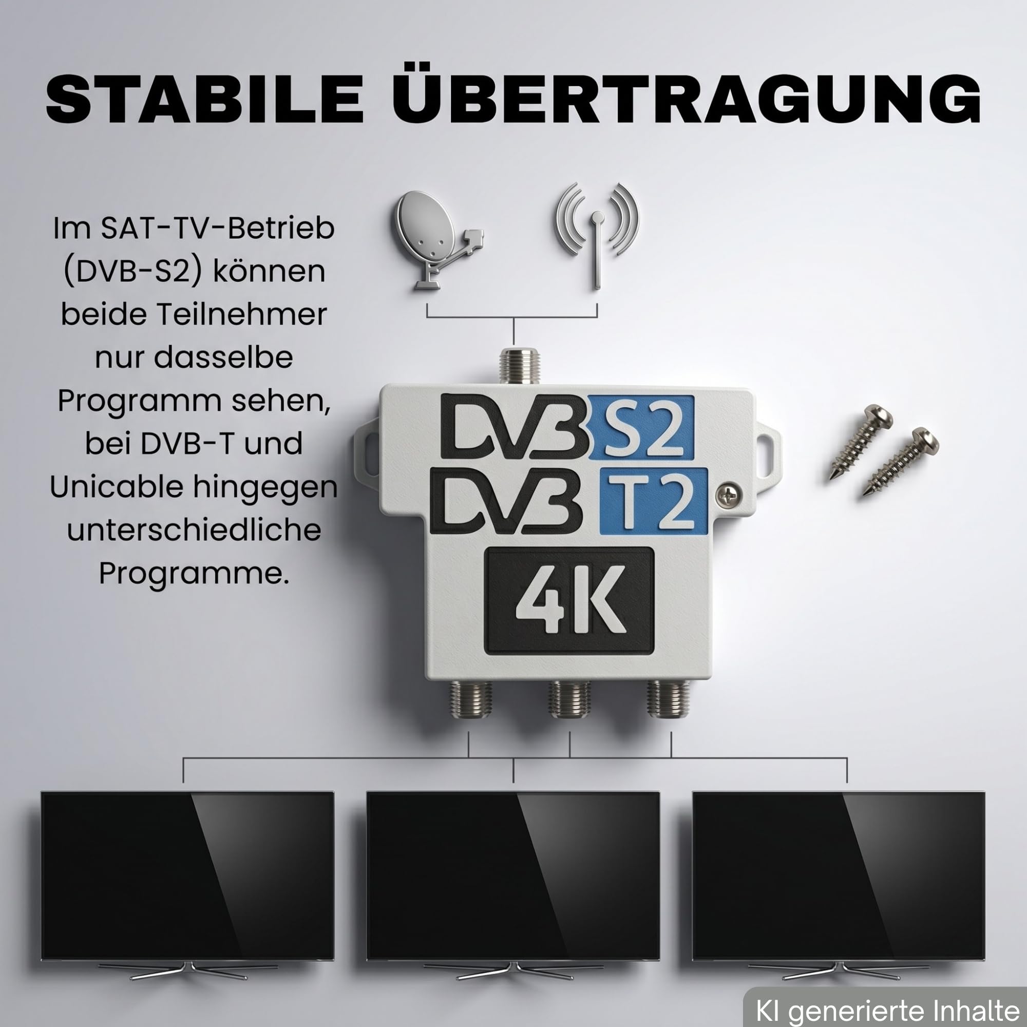 TronicXL Amplificatore di segnale da 60 dB con splitter satellitare a 3 vie, distributore antenna per DVB-S2 (satellite) / DVB-T2 (antenna), 4K 8K UHD TV morbido