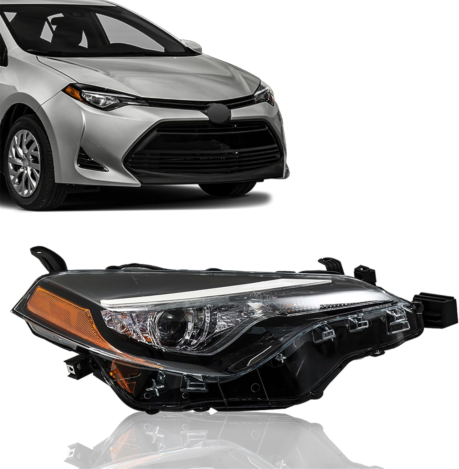 Replacement for Toyota Corolla LE 2017-2019 w/DRL Headlight Assembly Projector Right Side RH