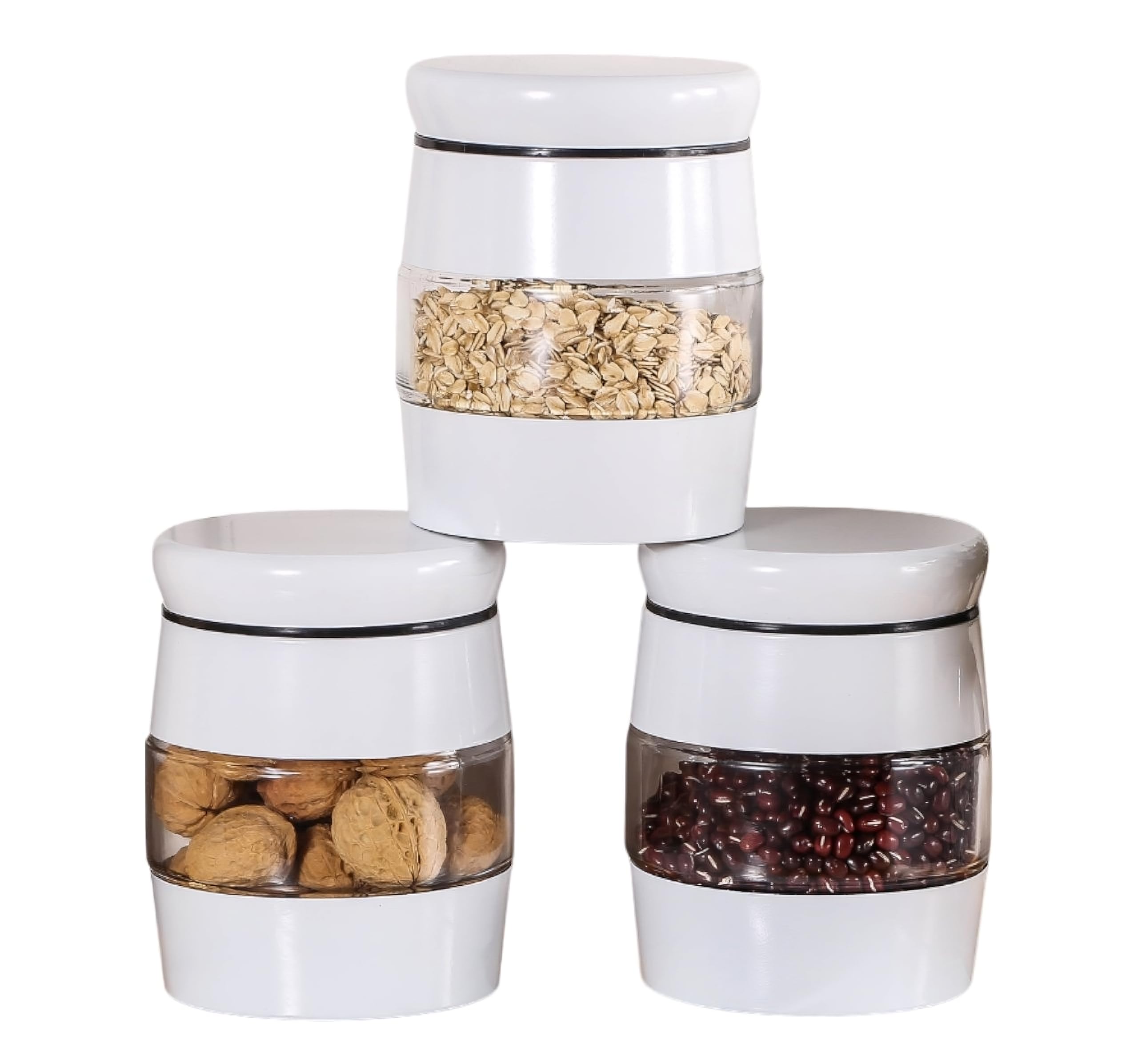 Unique Crafts White 3Pcs Stackable Tea Coffee Sugar Canisters Set Glass Food Storage Jars With Lids Airtight Tea Sugar And Coffee Containers Set Sugar Set Jars (White)