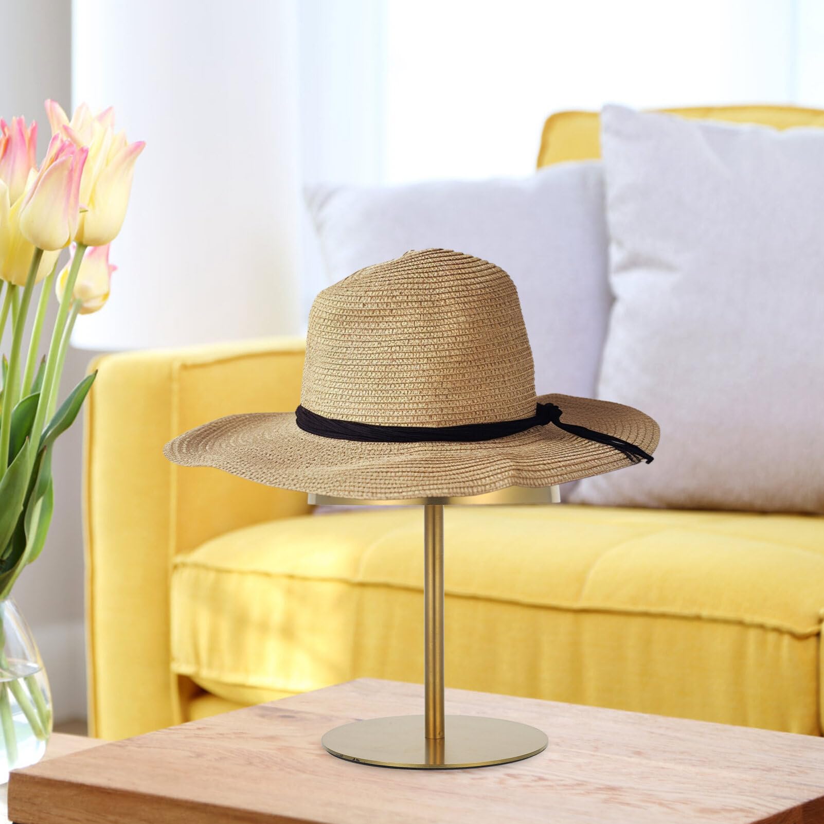 Cabilock Perchero para Sombreros de Sobremesa en Acero Inoxidable Dorado Altura Ajustable y Base Estable, Expositor Elegante para Sombreros en Hogar o Escritorio