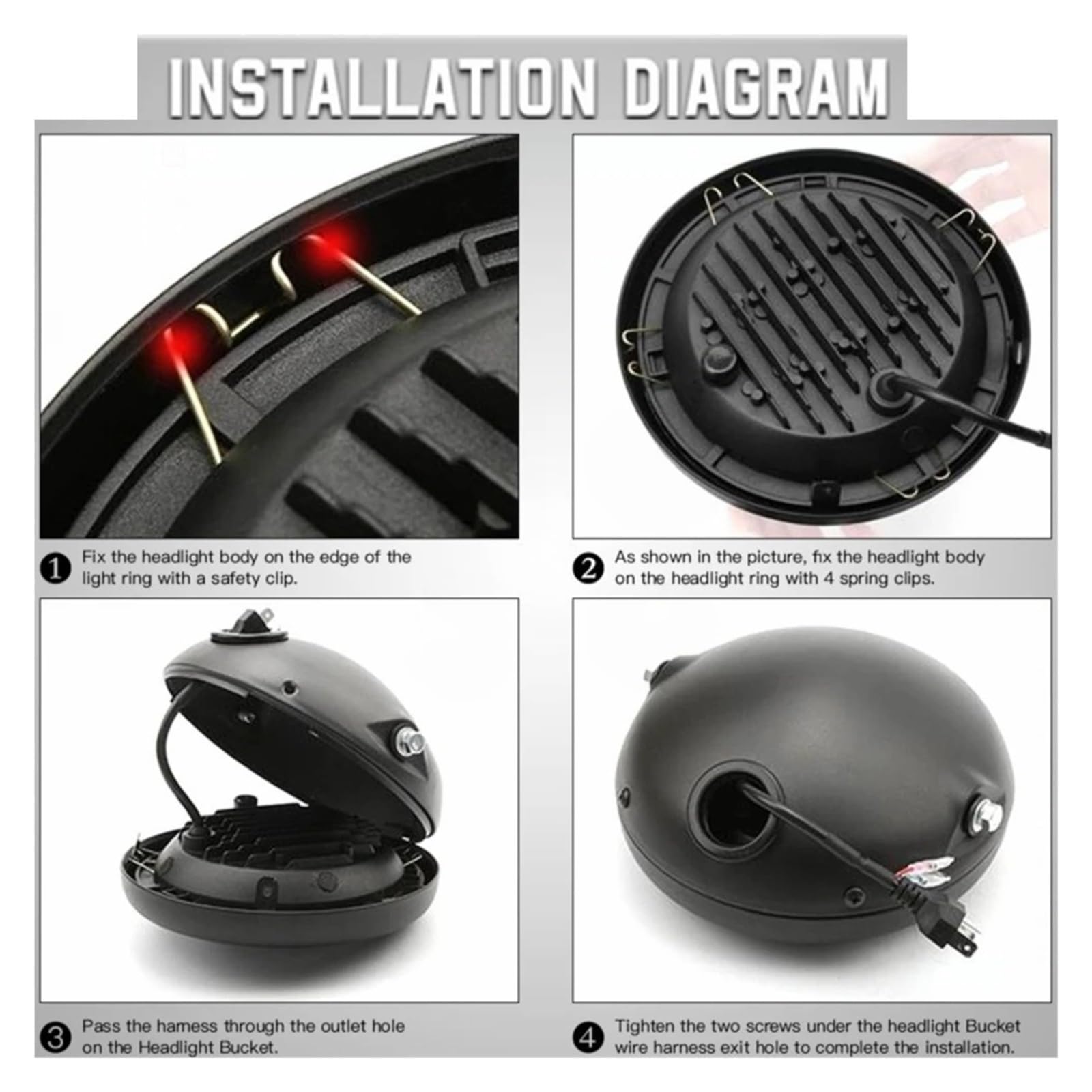 Faro Delantero Universal LED Retro 7.5 Pulgadas Modificado Con Luces Altas Y Bajas DRL Y Carcasa Faro Negro Mate Con Soporte Conjunto De Faro Moto(Light and housing3)