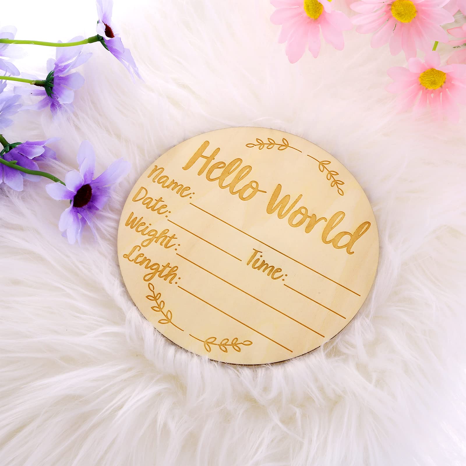 Houten Babyaankondigingsbord, 15cm Hello World Newborn Sign, Baby Name Plaques Decoratie voor Photo Props Hospital Nursery Room (Paars