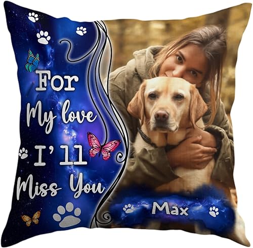 Funda de almohada conmemorativa personalizada para mascotas, regalos conmemorativos para perros, gatos con nombre y foto personalizados, regalo de