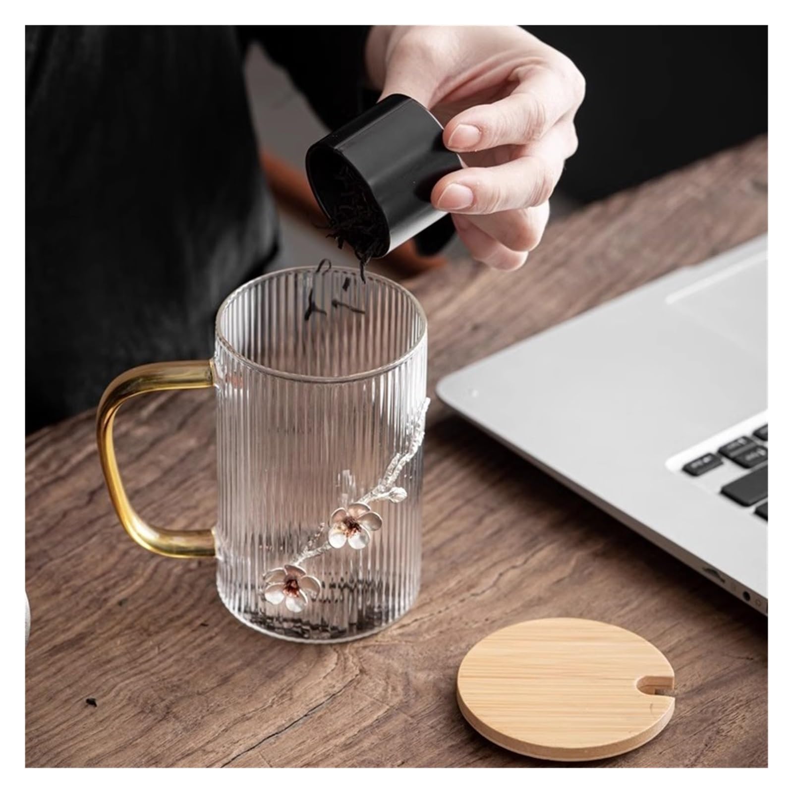 taza de vidrio, Vasos de vidrio de 15,6 onzas con asa, cuchara y tapa