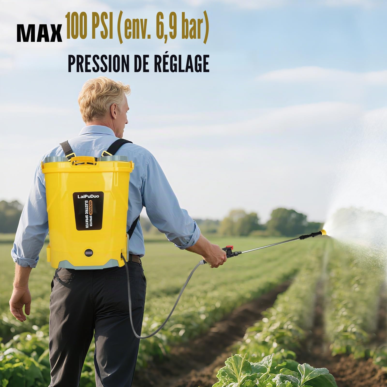 Pulvérisateur à Dos à Batterie 20L,pulvérisateur à Pression 100PSI,Compatible avec pour Dewalt 20V Li-ION, pulvérisateur à Dos avec 4 Buses,5.3gallons pour Le Jardin,la pulvérisation (sans Batterie)