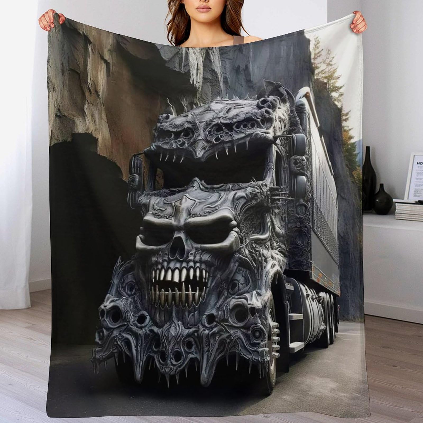 Couverture douce chaude motif camion : fini les frissons sur le lit ou canapé