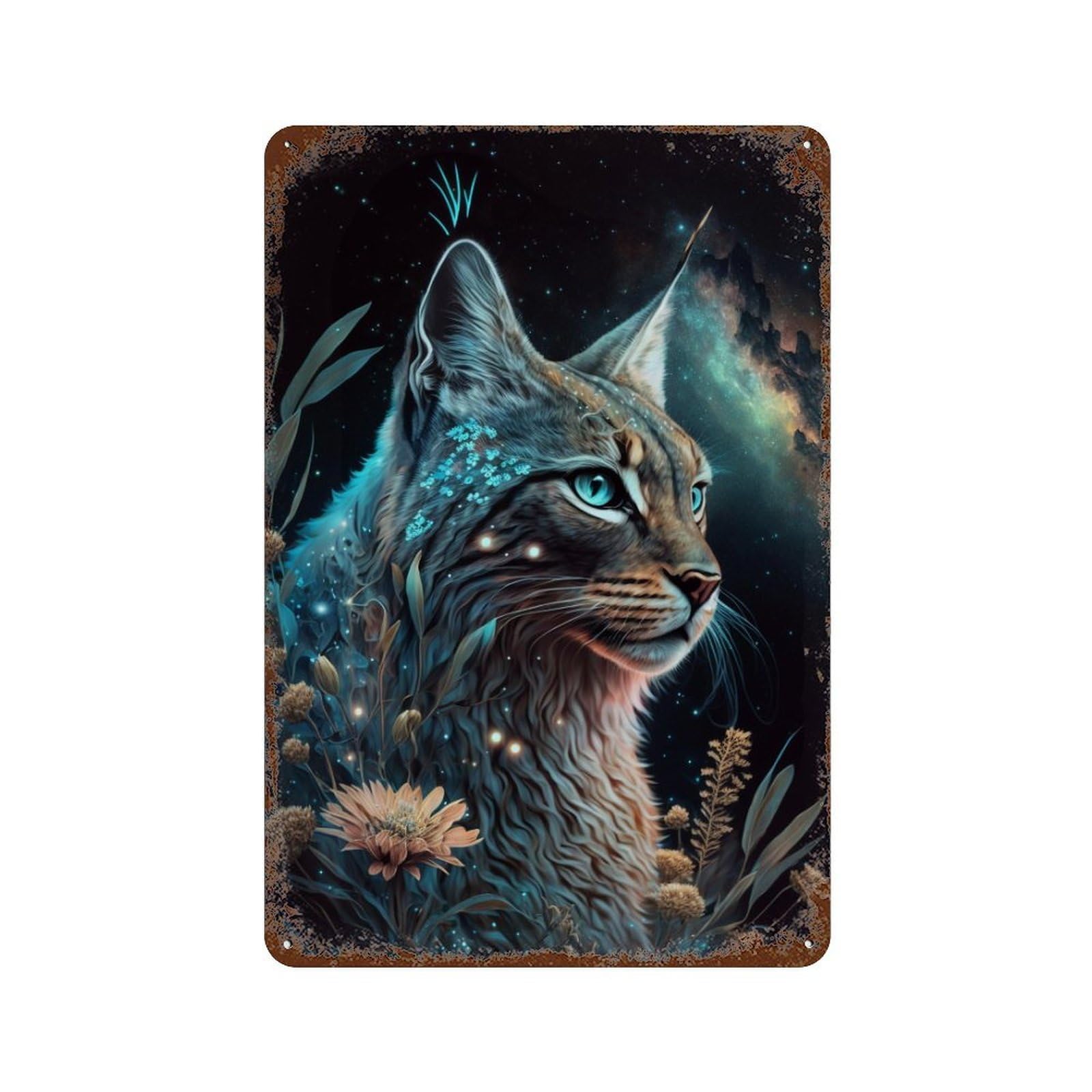 Garage Style Magical Celestial Lynx Rusty Metal Tin Sign 11.8"x7.9", Decorative Metal Wall Art for Bar And Workshop