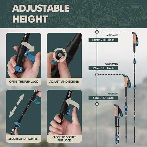 Miniatura 3 de GPTCAMP Bastones de senderismo, bastones de senderismo plegables, bastones de senderismo plegables ligeros para hombres y mujeres, 2 piezas