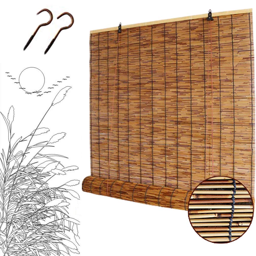Roller Blinds-Bamboo Roller Blinds-Reed Curtain,Retro Straw Blinds,Sunshade Waterproof,Lifting Shutters,for Outdoor/Indoor/Patio/Door,Custom Blinds (W100x220cm/W39x87in)