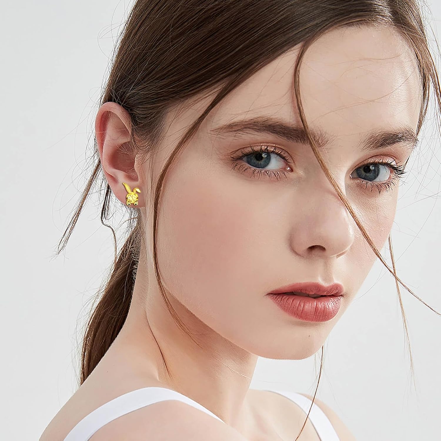 Bunny Studs Earrings 14K Gold Plated Copper for Women-Mini CZ Rabbit Easter Earrings-Easter Jewelry Gifts for Bunny Rabbit Lovers - Image 2