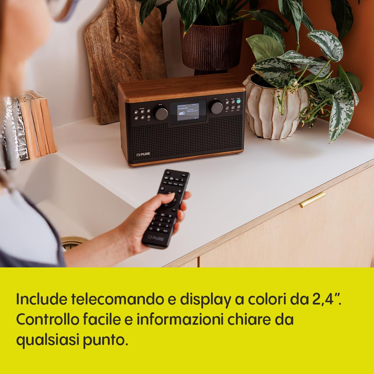 Pure Classic H6 Radio Estéreo Digital con DAB+, FM, Bluetooth 5.3, Pantalla TFT 2,4", 2×15 W, Marrón Café/Nogal
