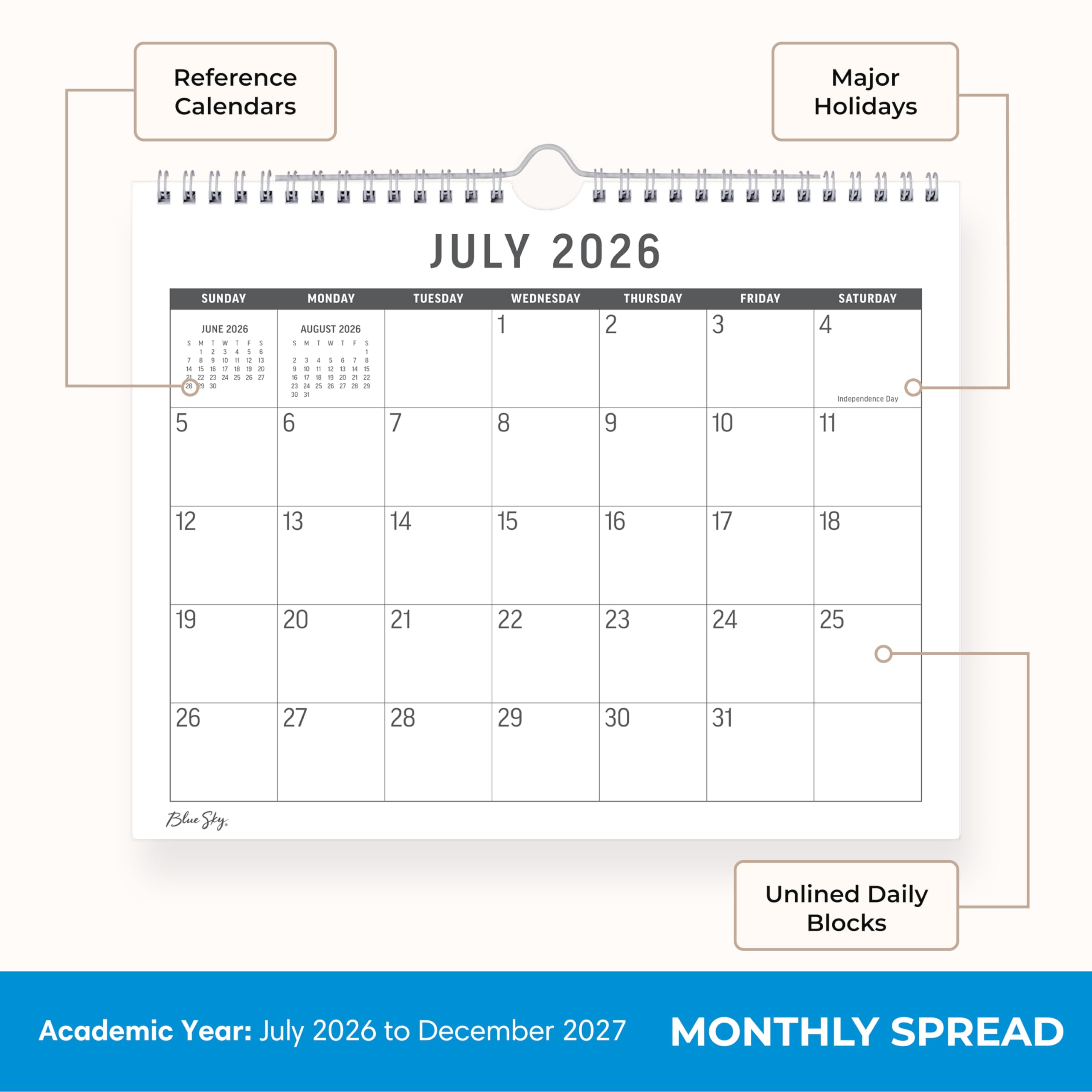 Amazon.com: Blue Sky 2026-2027 18 Month Large Print Monthly