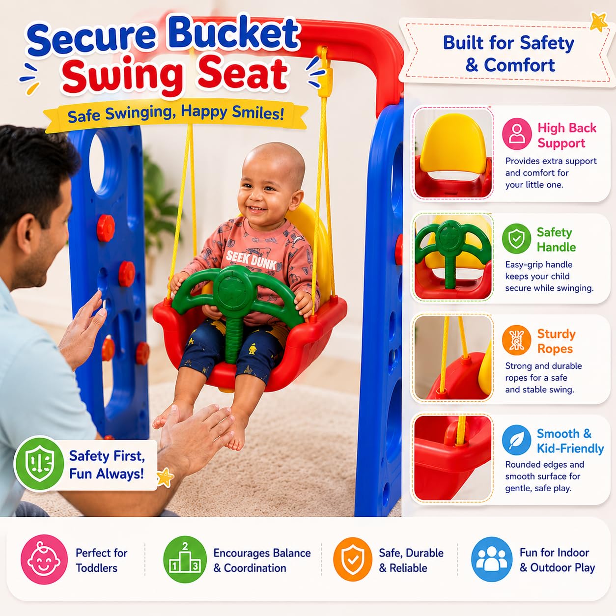 Zippy Zoo 3-in-1 Kids Slide & Swing Set with Basketball Hoop