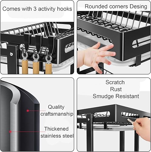 Miniatura 9 de Escurridor de platos, escurridor grande de acero inoxidable con tabla de drenaje, para montar en la pared o en la encimera, escurridor de platos