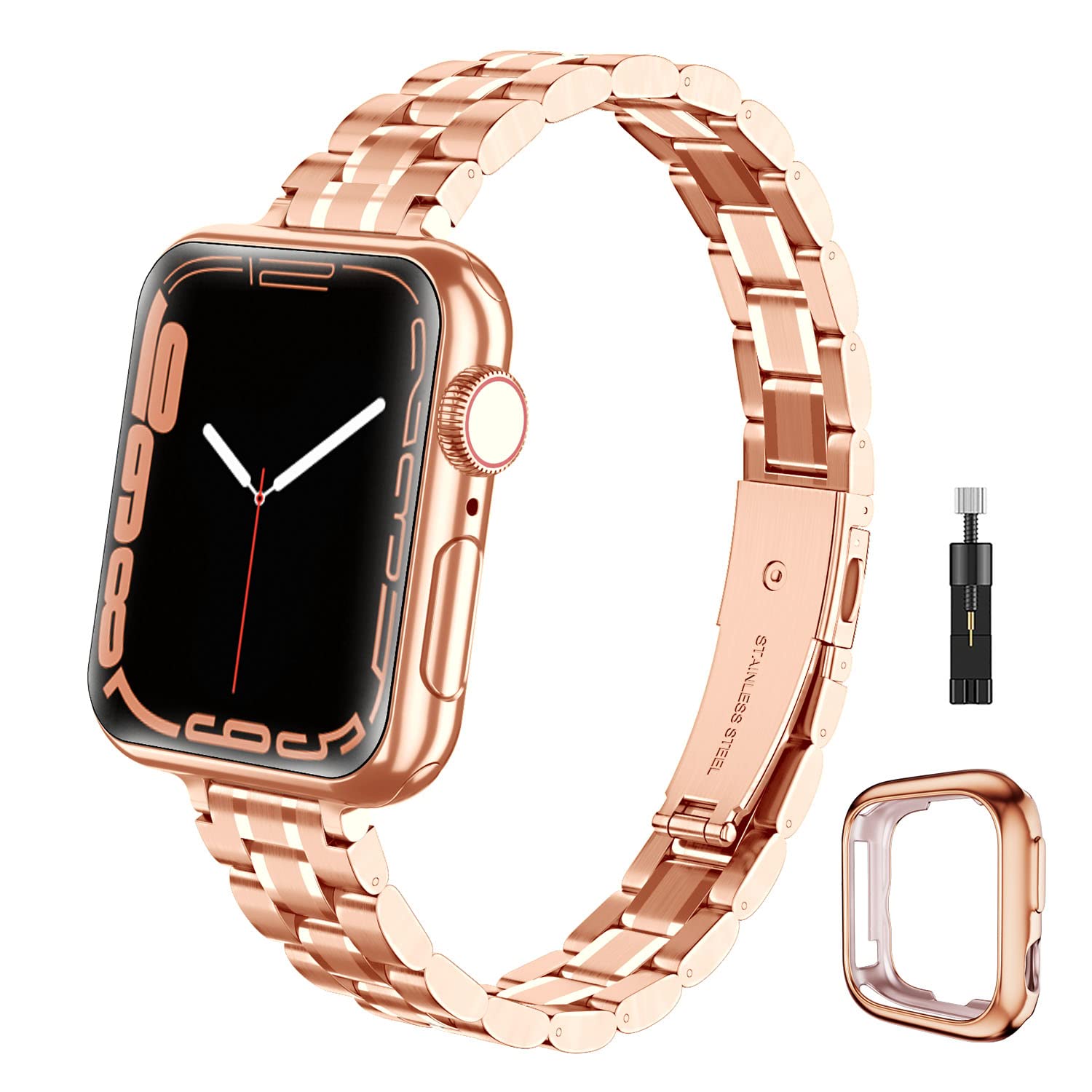 chuangshiji Compatible with Apple Watch Band 42mm 44mm 45mm, Women for iWatch Band Series 9/8/7/6/5/4/3/2/1/SE (S-Rose Gold, 42mm/44mm/45mm)