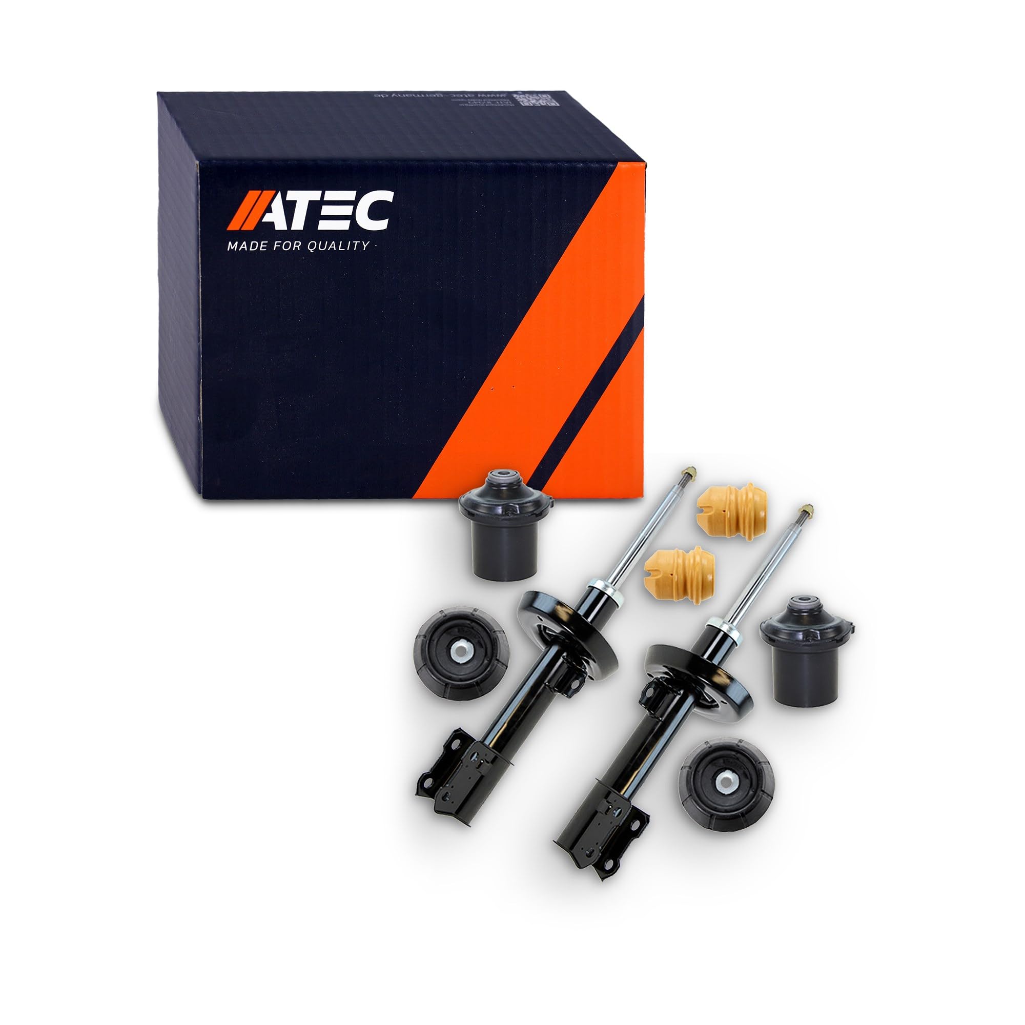 ATEC GERMANY 2x Amortiguador de gas a presión puntal delantero bitubo incl. soporte de puntal y kit de protección contra el polvo, compatible con OPEL ASTRA G (T98)(F35)(F70)