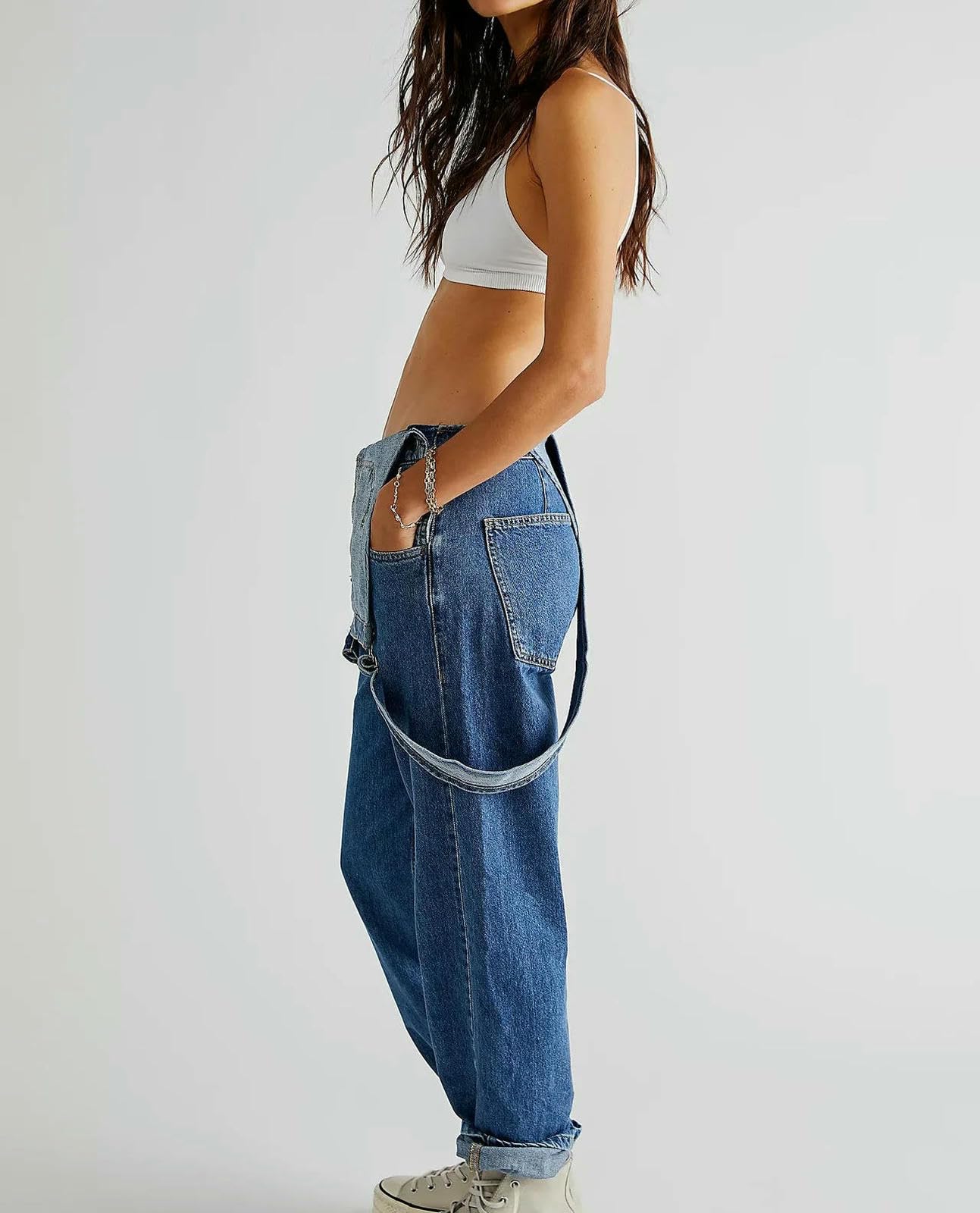 Mono De Verano Mono Corto Holgado De Corte Recto con Bolsillos, Estilo Retro Casual para Mujer.