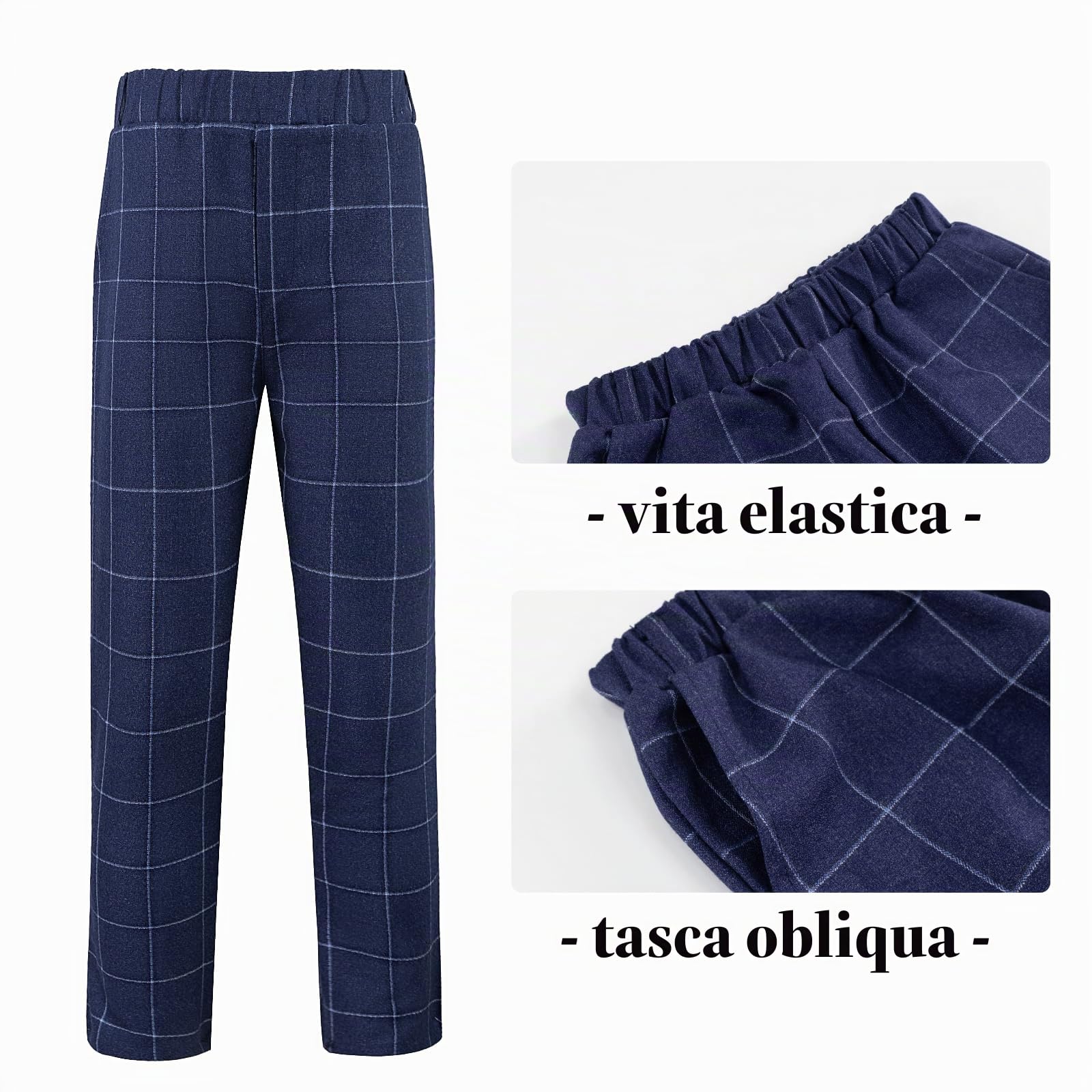 LOLANTA Abito da Cerimonia per Bambino 5 Pezzi, Completo a Quadri per Matrimonio, Compleanno e Ballo, Giacca, Gilet, Pantaloni, Camicia e Papillon
