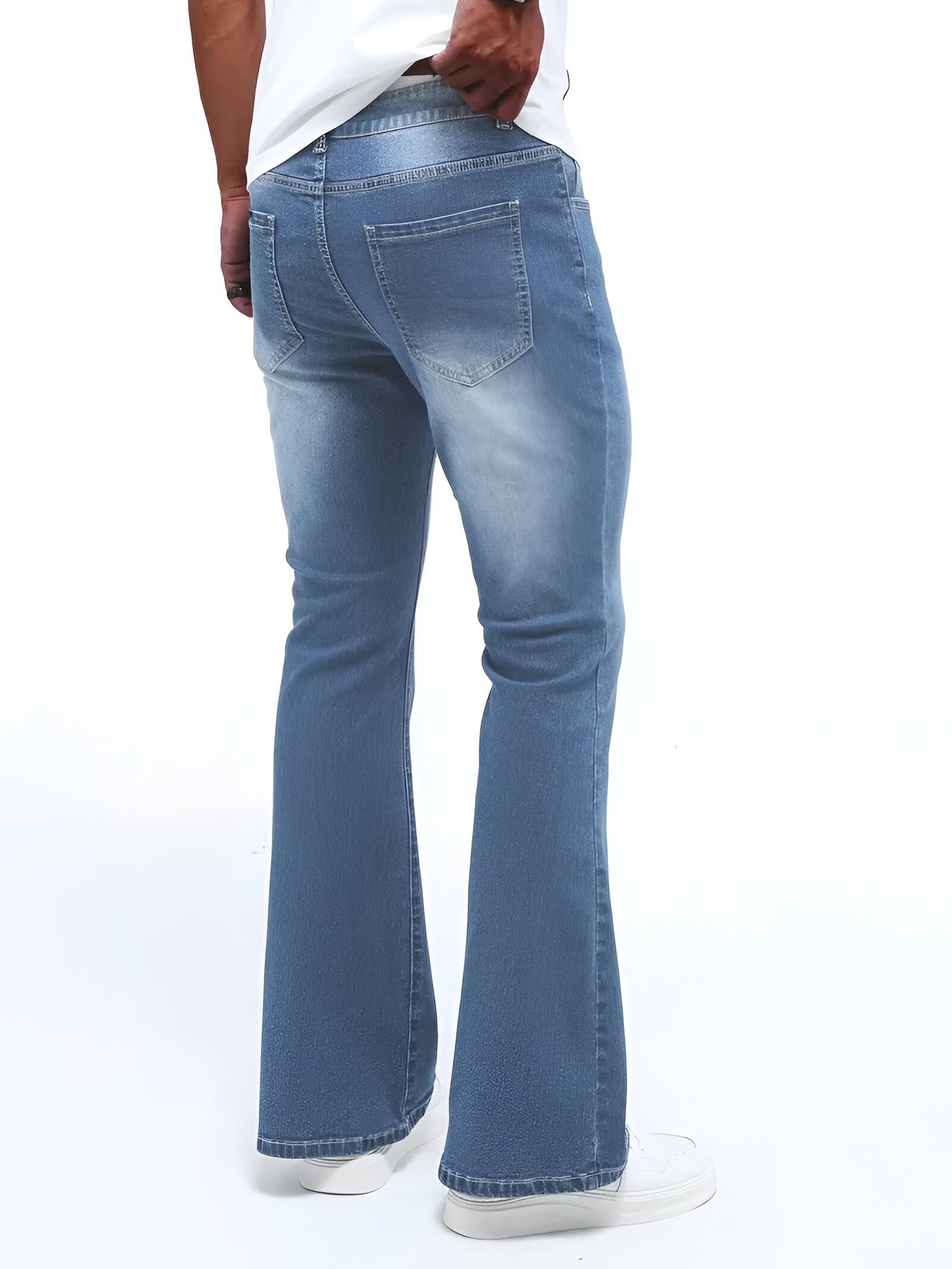 Ben Martin Vaqueros para hombre con parte inferior de campana, pantalones vaqueros de pierna ancha, pantalones vaqueros acampanados para hombre, cintura alta, elásticos, ajuste retro, pantalones