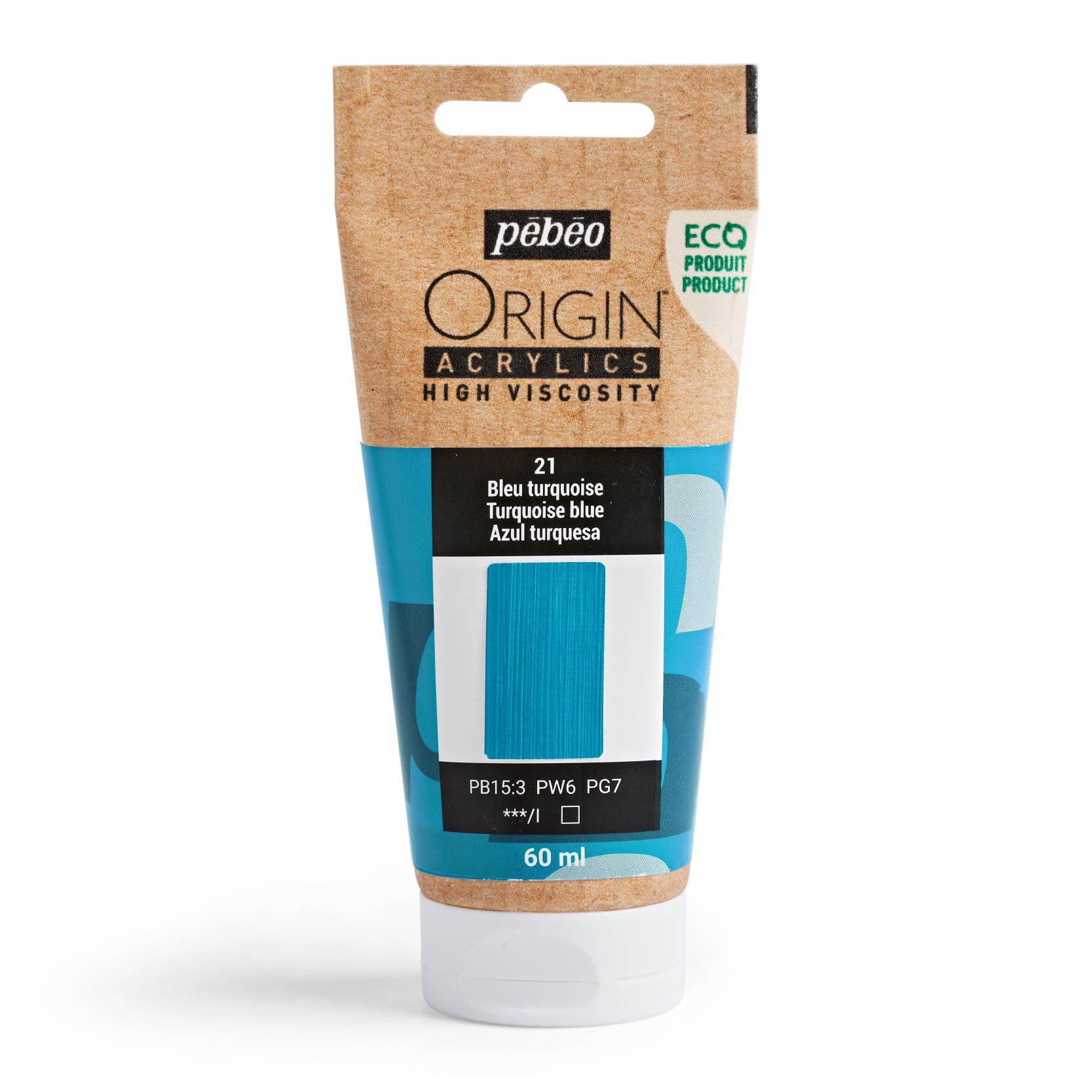 Pebeo Turquoise Blue - Origin Acrylics 60 Ml - Eco-Designed Acrylic Paint - High Viscosity - Matt Finish - 100% Recycled Binder - 96% European Raw Materials