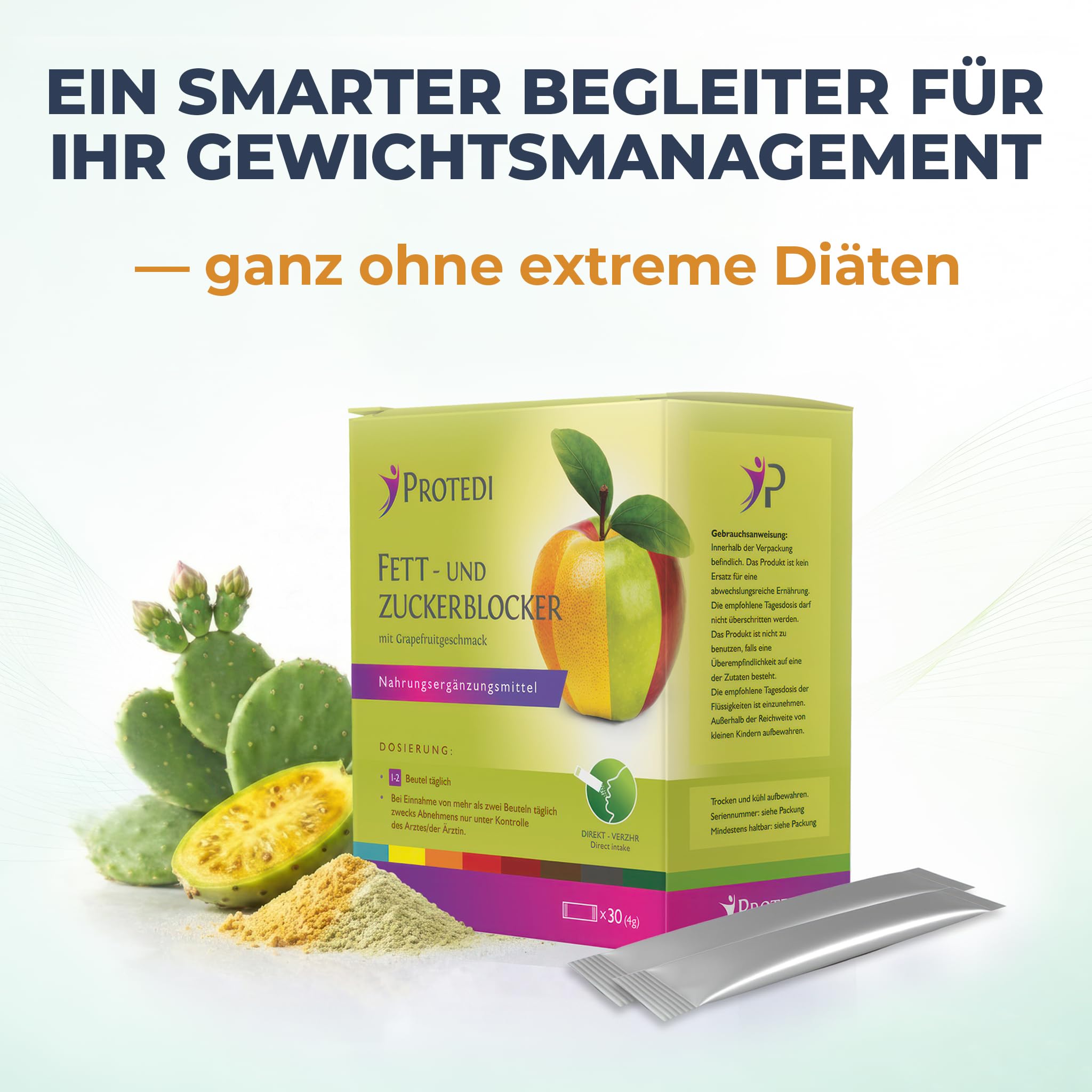 Protedi-Ketoglyc Fett- und Zucker-Blocker mit Chrom & Feigenkaktus (Opuntia) – Direkt-Pulver in 30 Portionsbeuteln – ohne Wasser einnehmbar – für mehr Kontrolle rund um die Mahlzeiten