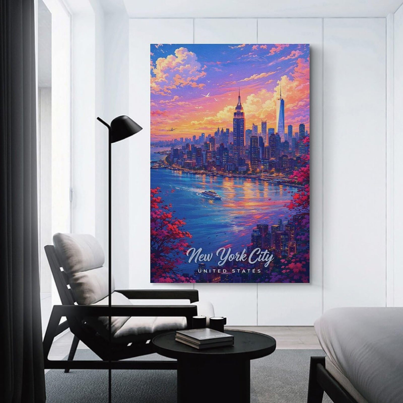 Junmoney New York City Skyline at Sunset Wall Decor Canvas Print 24x36inch(60x90cm), for Study, Office Or Apartment Decor, A Wall Art Gift for Fresh Interiors