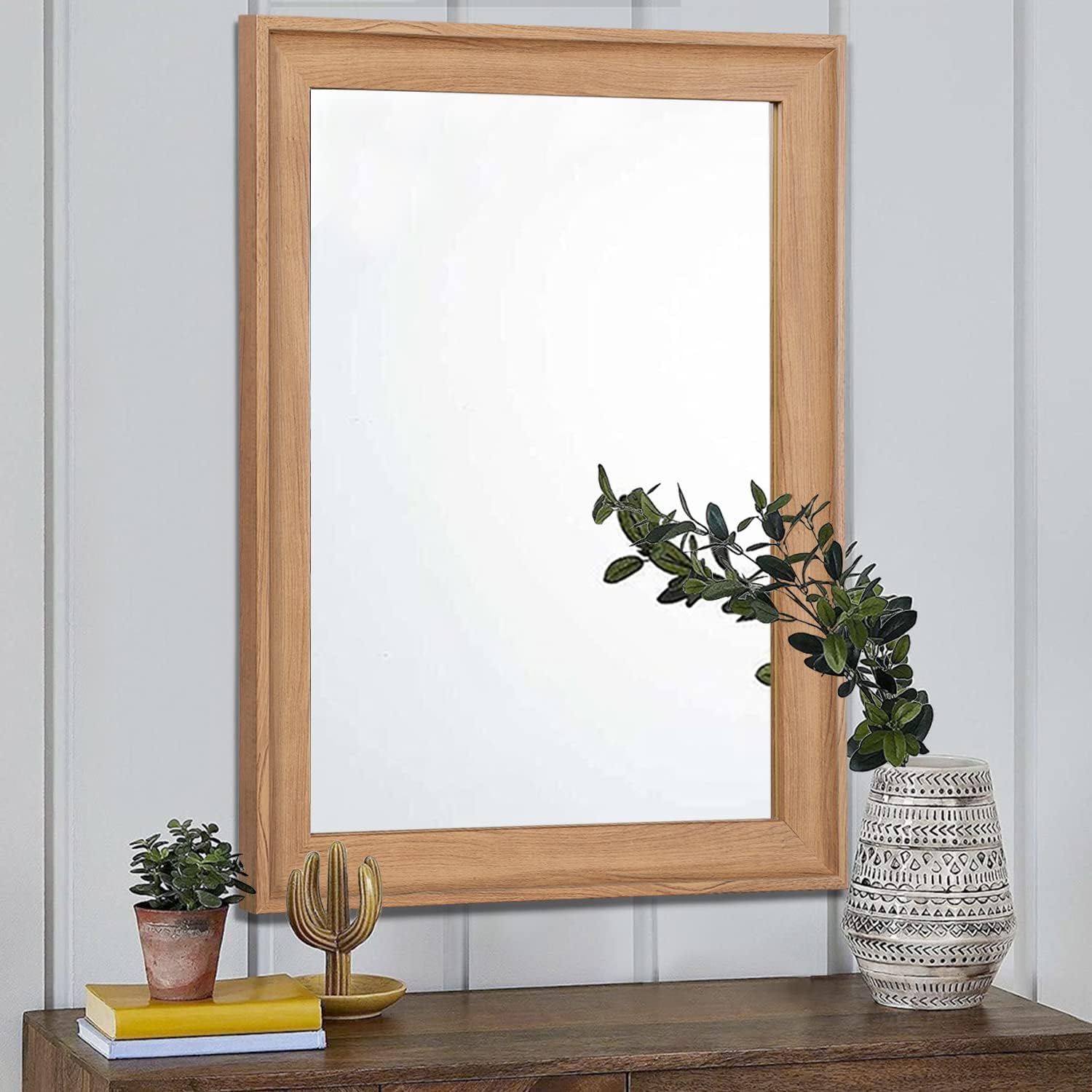 AAZZKANG Wall Mirror Large Rustic Mirror 24"x16" with Wood