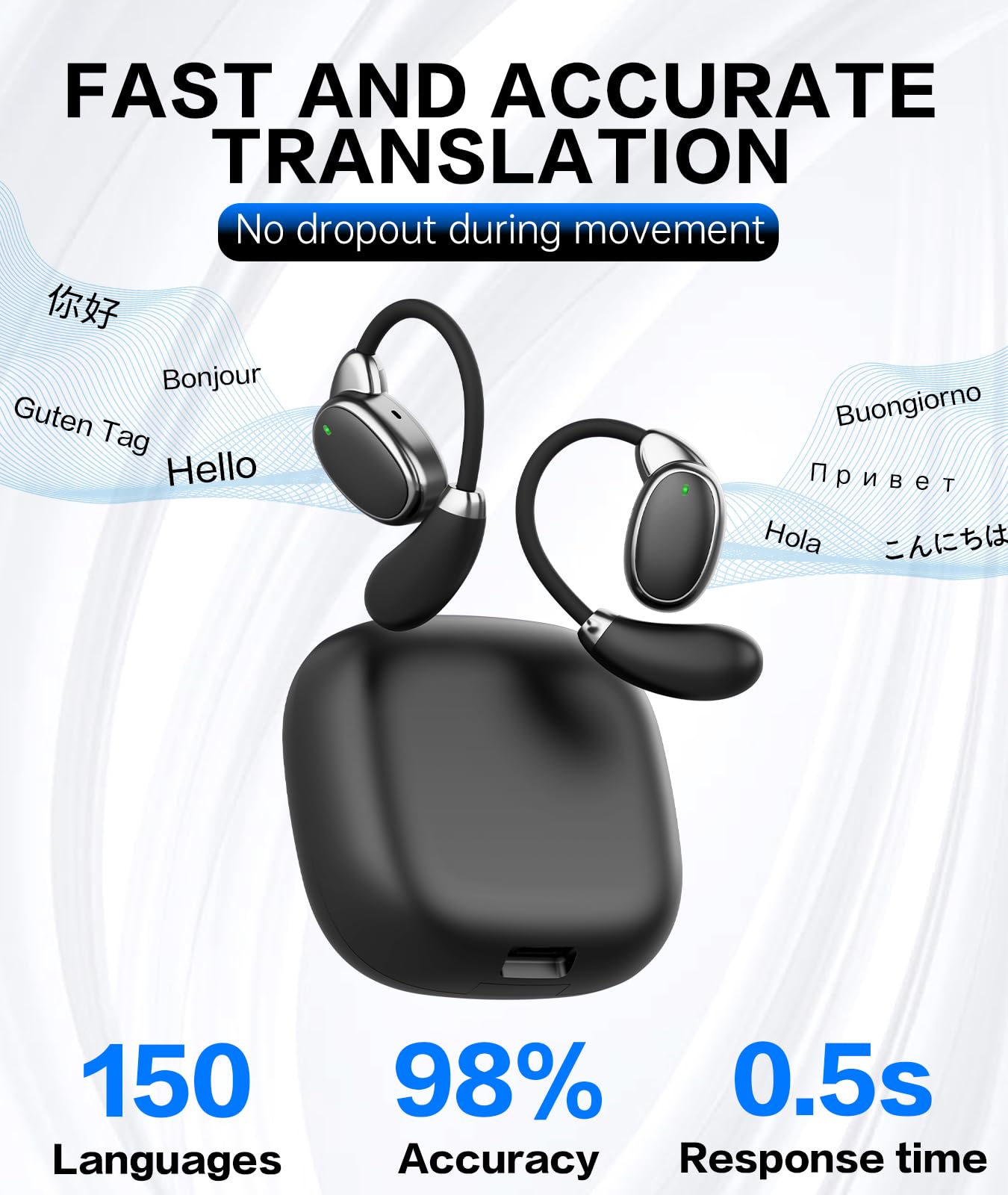VTrans V18 Bluetooth Translation Earbuds - Real-Time Language