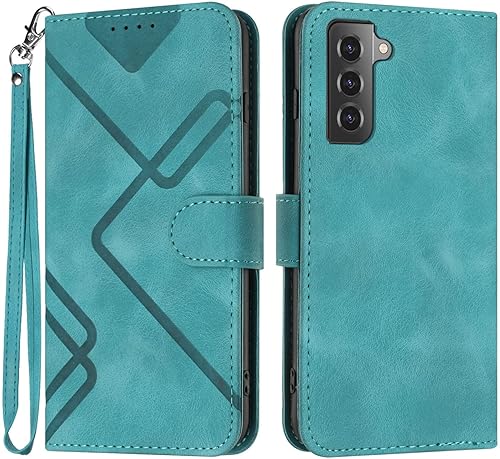 Miniatura 2 de Funda para Samsung Galaxy S21, funda protectora de cuero con función atril y soporte para tarjeta con soporte, correa para la muñeca, cierre