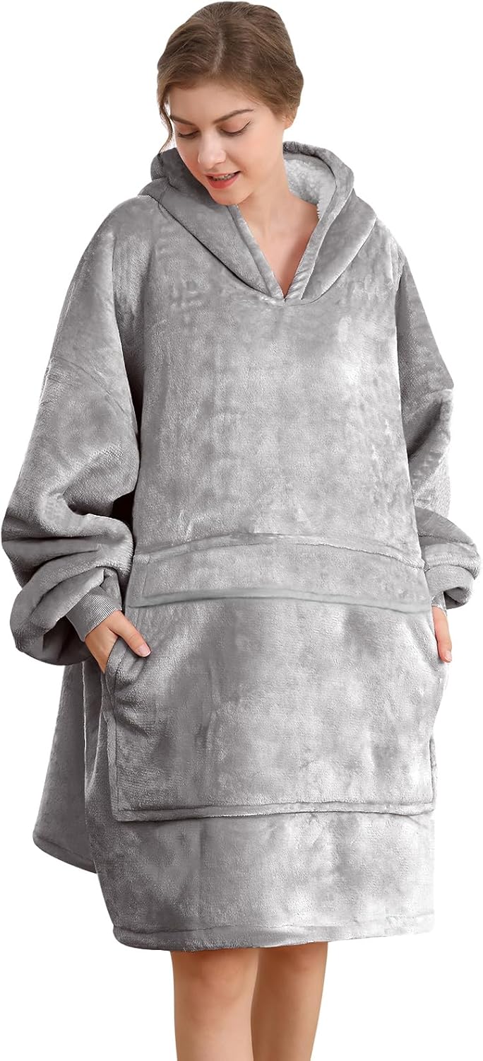 Wearable Blanket Hoodie, Women Oversized Fluffy Hoodies Blanket,Warm Cozy Sherpa Sweatshirt Gift,One Size for All - Image 4