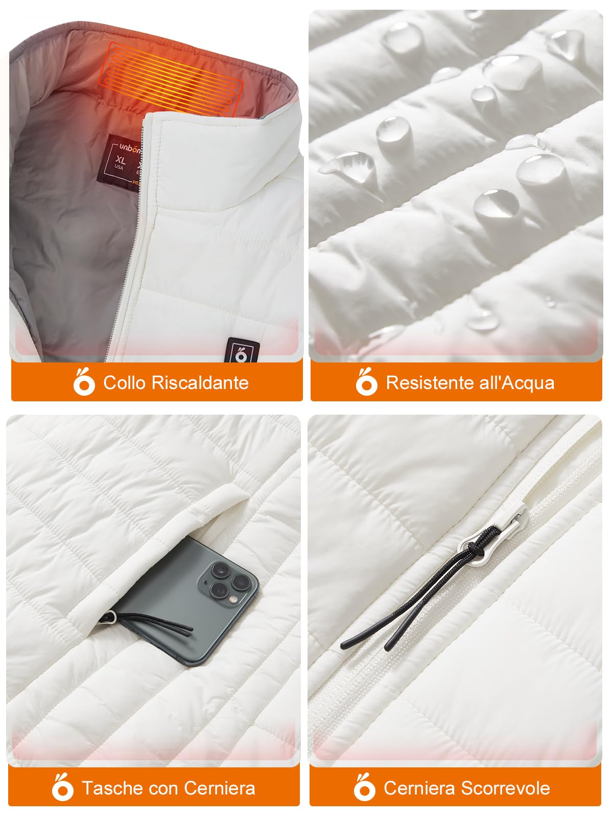 UNBON Gilet Riscaldato Donna, Giubbotto Riscaldato Donna con Batteria USB 10000mAh, Giacca Riscaldata con 3 Temperatura 6 Zone di Calore, Gilet Giubbotto Termico Riscaldante Invernale