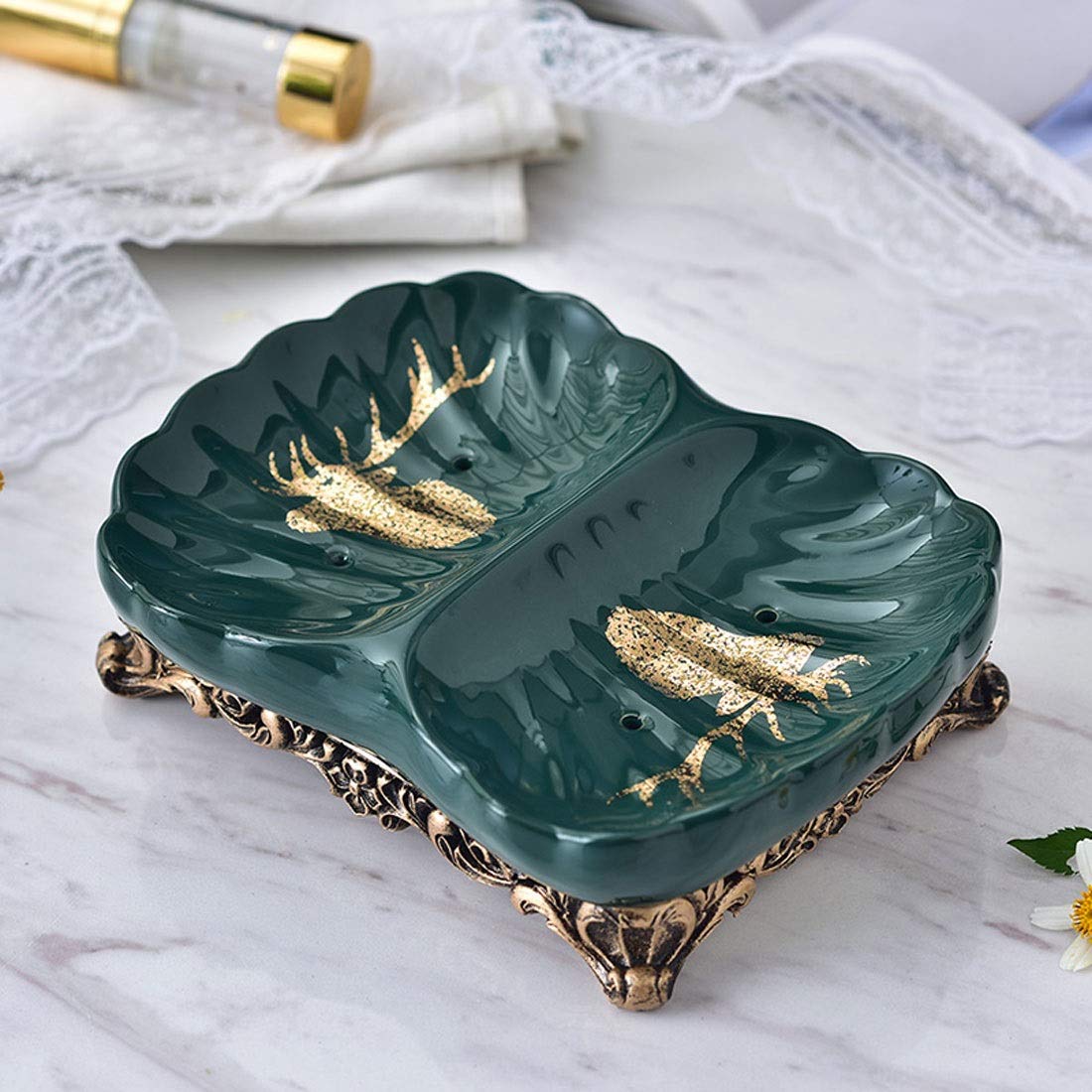 Jabonera Baño Multifuncional Doble Rejilla de Drenaje de cerámica Jabón Caja de jabón Creative Box baño Exclusivo Hotel Soap Box Jabonera Ducha