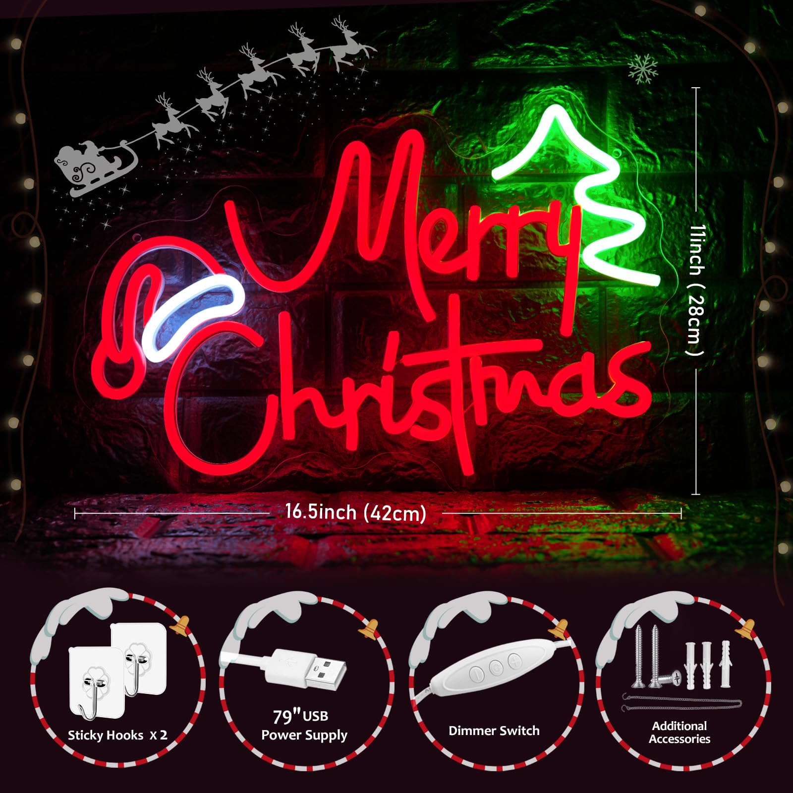 Merry Christmas Y'all Neon Sign LED Christmas Dimmable Light Sign For Wall - View #4